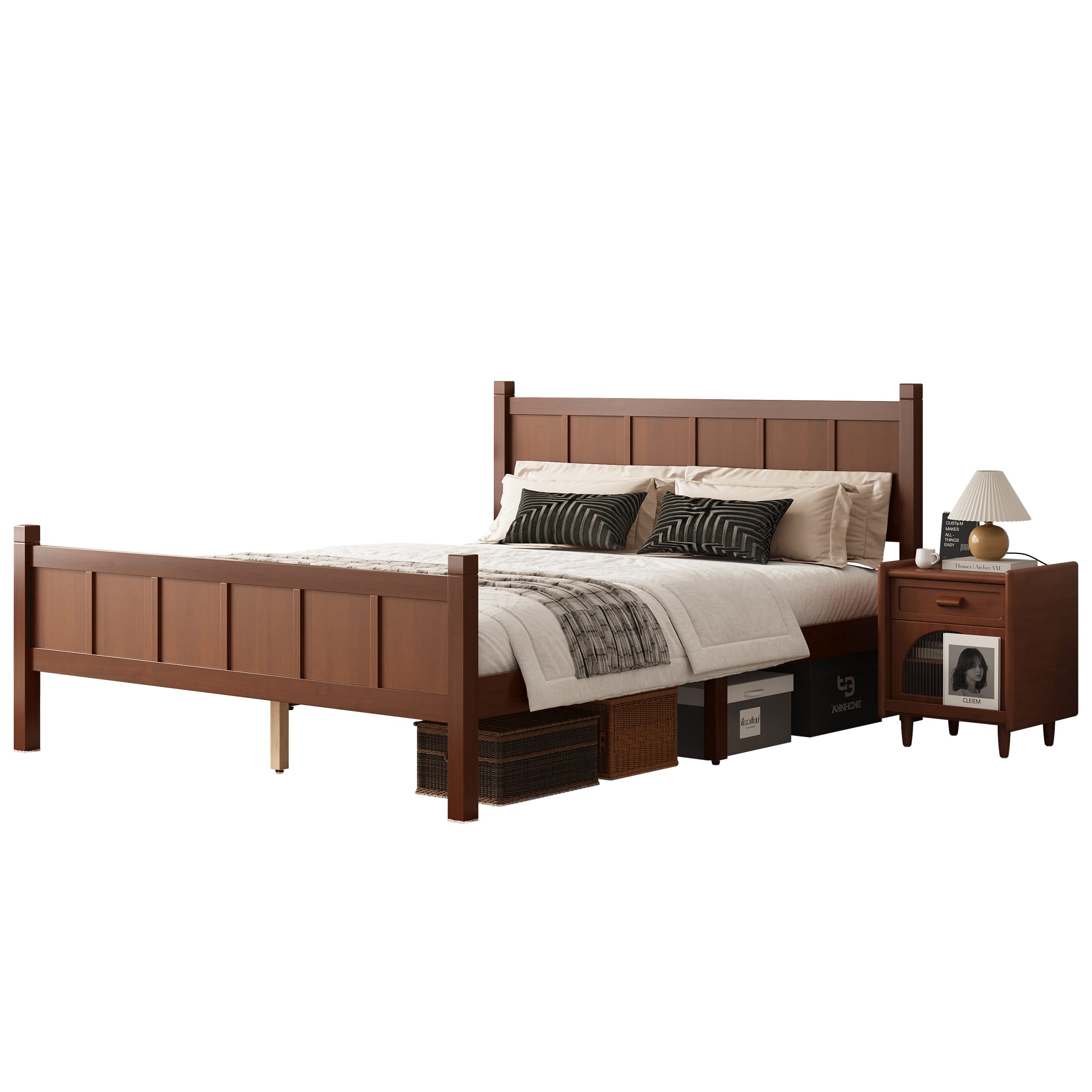 Queen Size Flat Panel Bed with Headboard & Footboard, Minimalist Modern Platform Bed with Wood Grain Finish, Shaker and Farmhouse Style Design, Sleek and Functional Bedroom Furniture,Dark Walnut - Image 6
