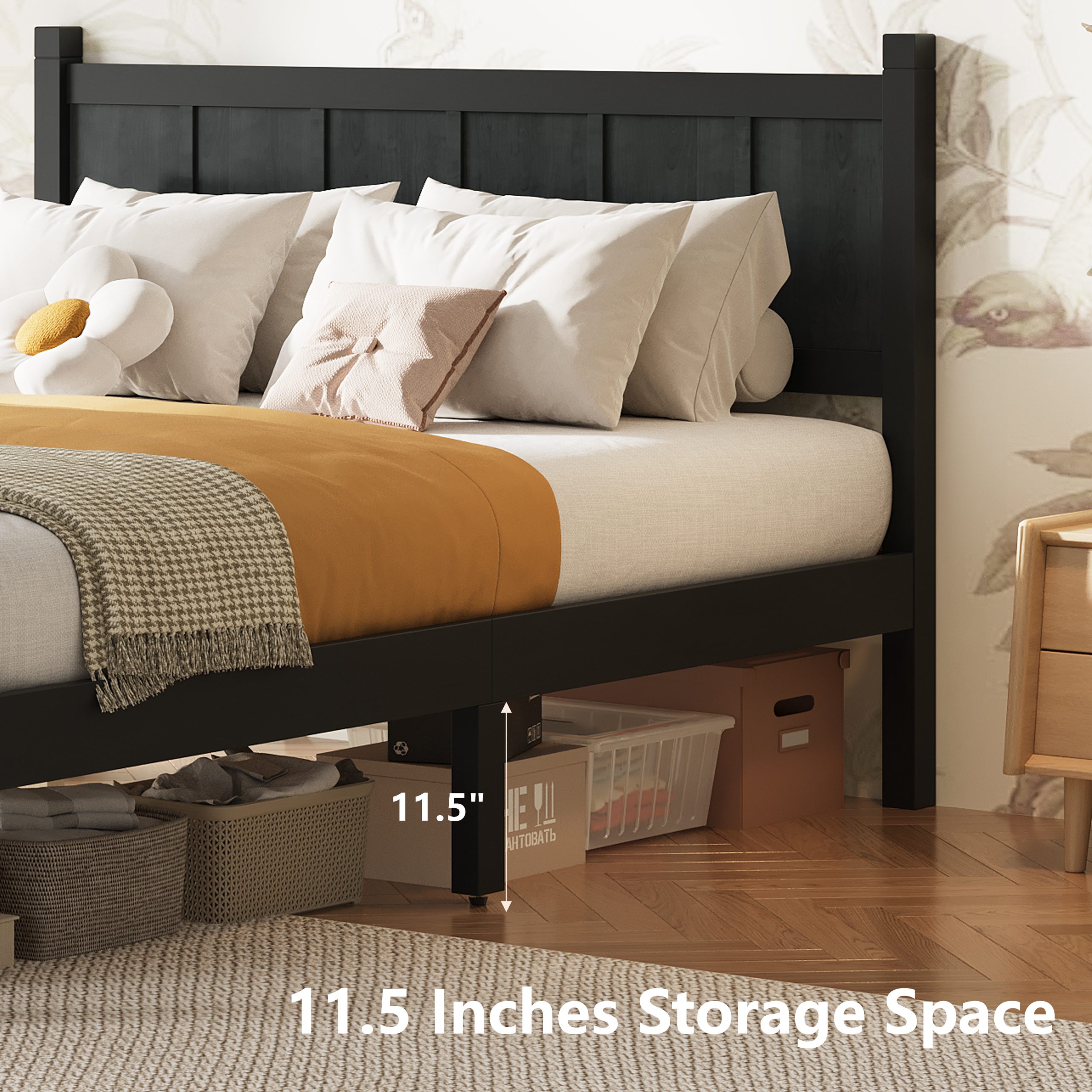 Full Size Flat Panel Bed with Headboard & Footboard, Minimalist Modern Platform Bed with Wood Grain Finish, Shaker and Farmhouse Style Design, Sleek and Functional Bedroom Furniture,Black - Image 5
