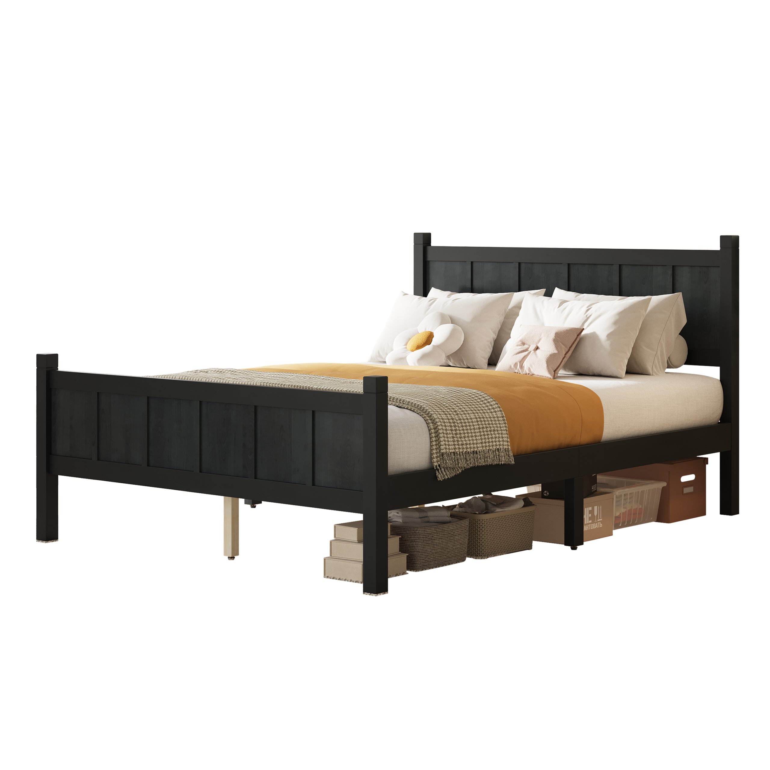 Full Size Flat Panel Bed with Headboard & Footboard, Minimalist Modern Platform Bed with Wood Grain Finish, Shaker and Farmhouse Style Design, Sleek and Functional Bedroom Furniture,Black - Image 6