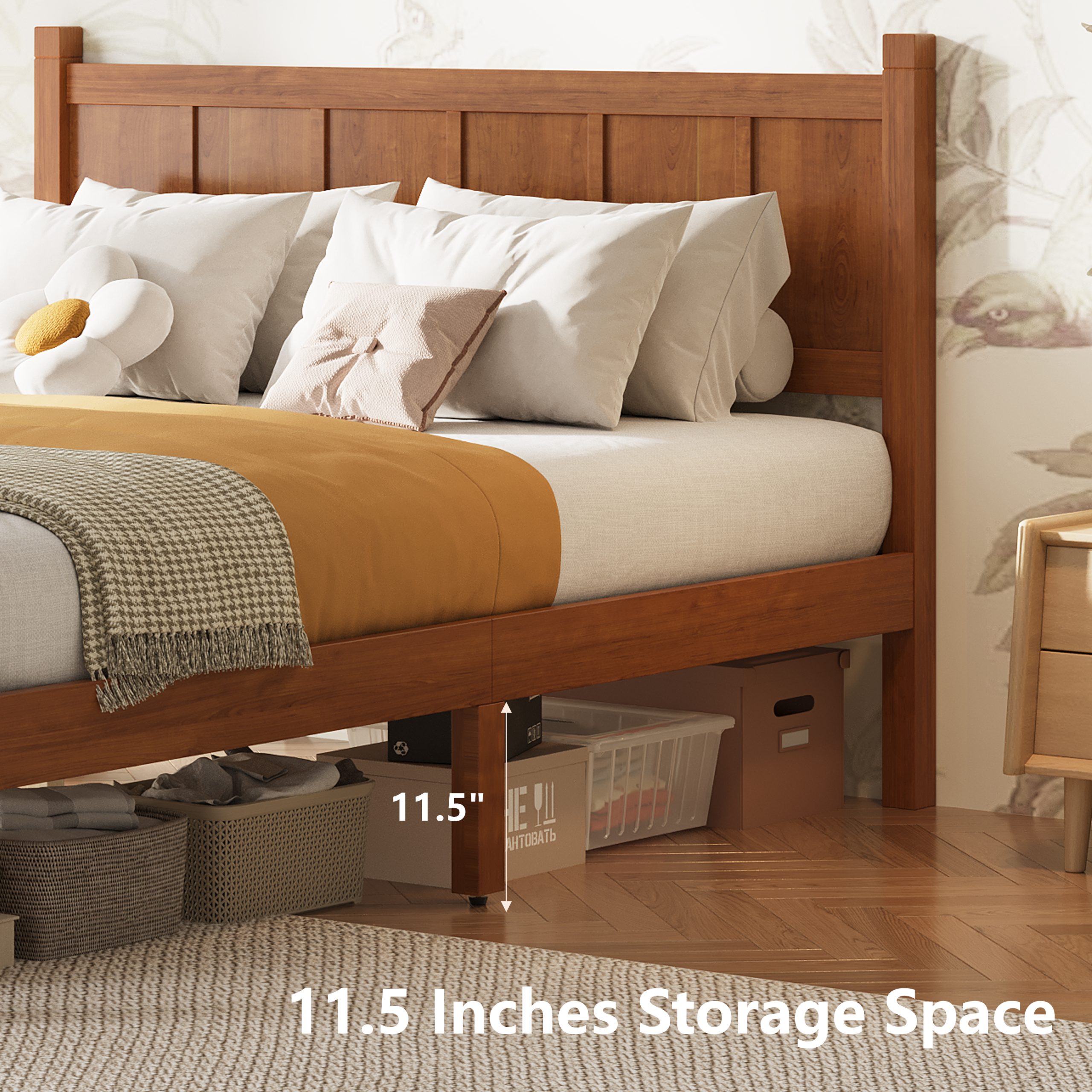 Full Size Flat Panel Bed with Headboard & Footboard, Minimalist Modern Platform Bed with Wood Grain Finish, Shaker and Farmhouse Style Design, Sleek and Functional Bedroom Furniture,Light Walnut - Image 5