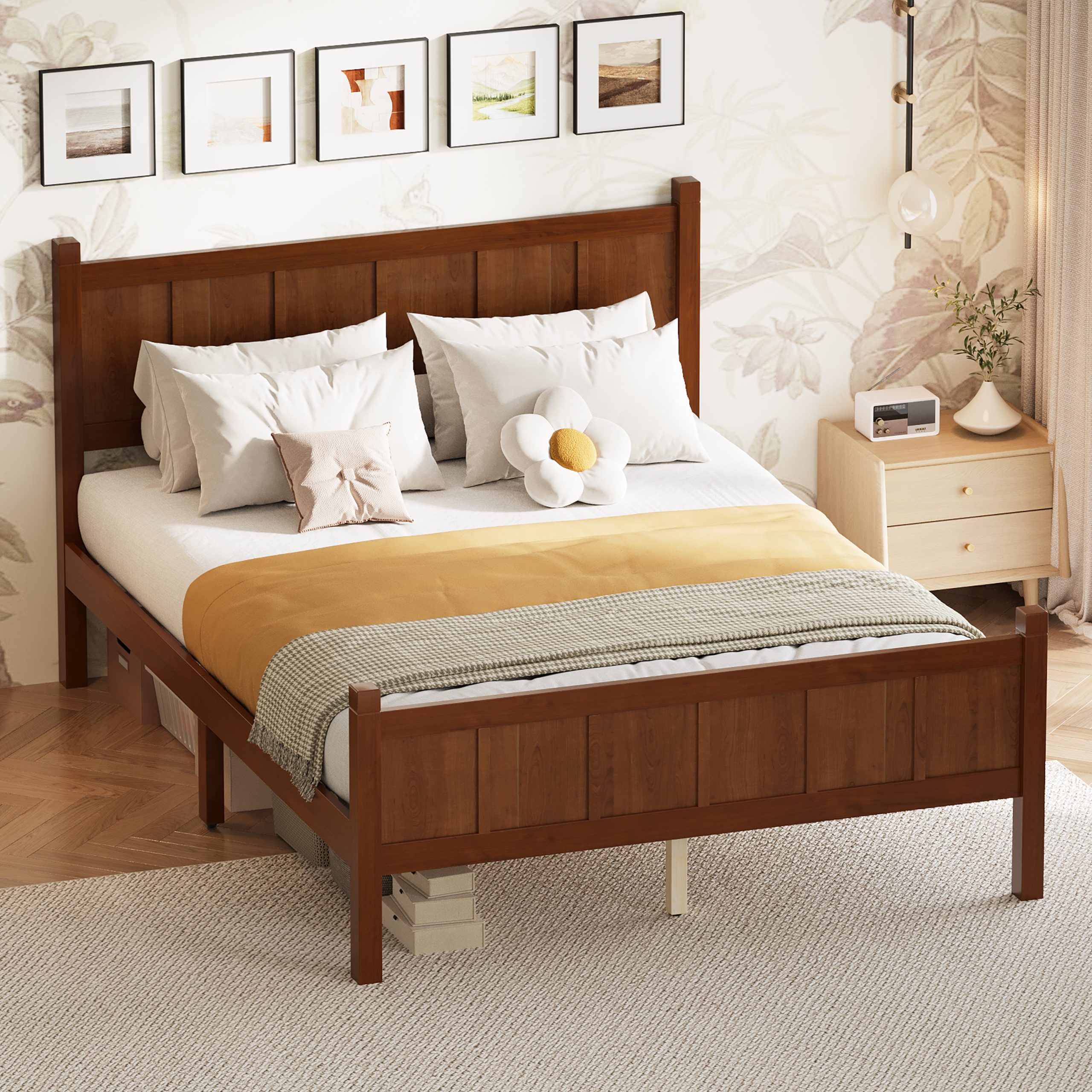Full Size Flat Panel Bed with Headboard & Footboard, Minimalist Modern Platform Bed with Wood Grain Finish, Shaker and Farmhouse Style Design, Sleek and Functional Bedroom Furniture,Dark Walnut - Image 3
