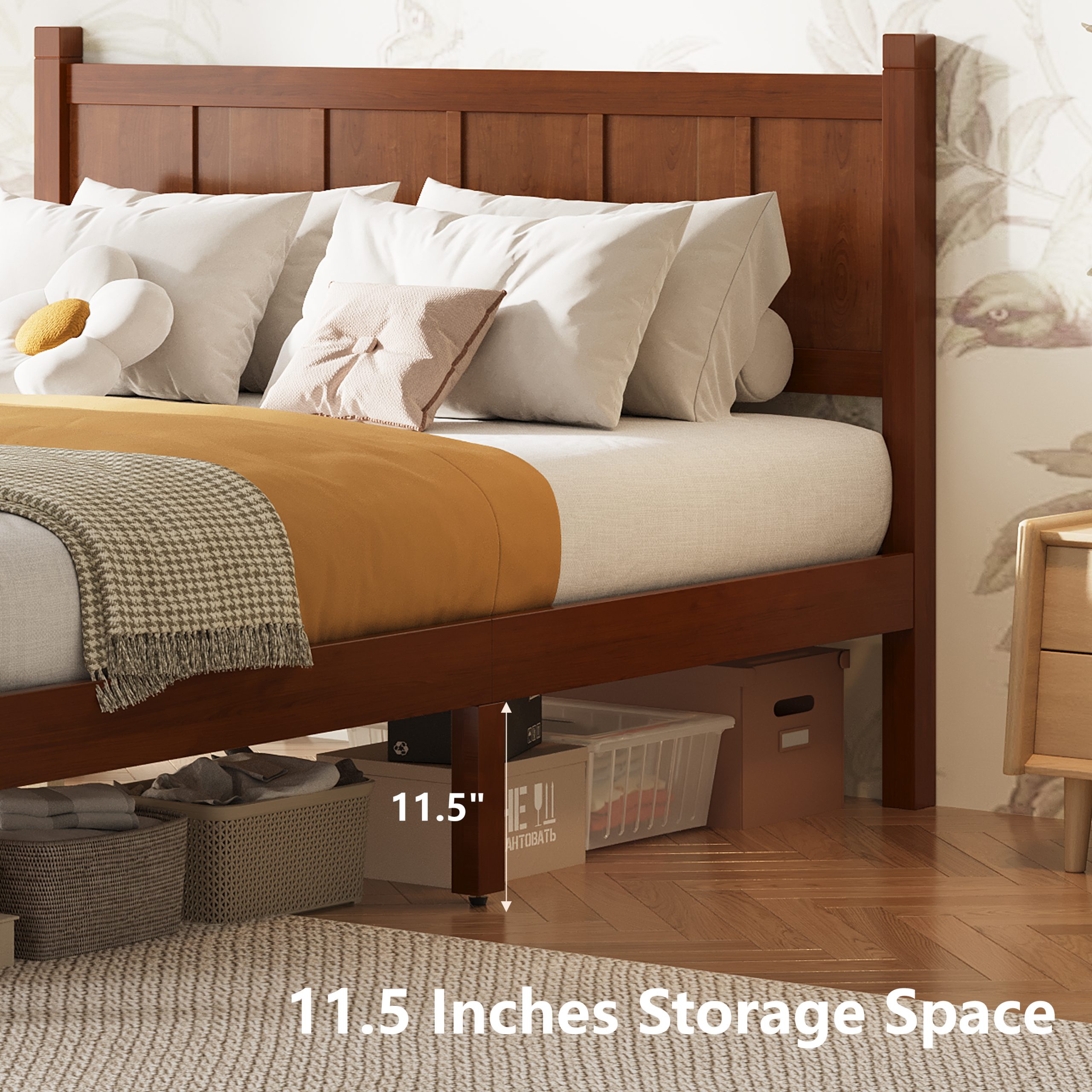 Full Size Flat Panel Bed with Headboard & Footboard, Minimalist Modern Platform Bed with Wood Grain Finish, Shaker and Farmhouse Style Design, Sleek and Functional Bedroom Furniture,Dark Walnut - Image 4
