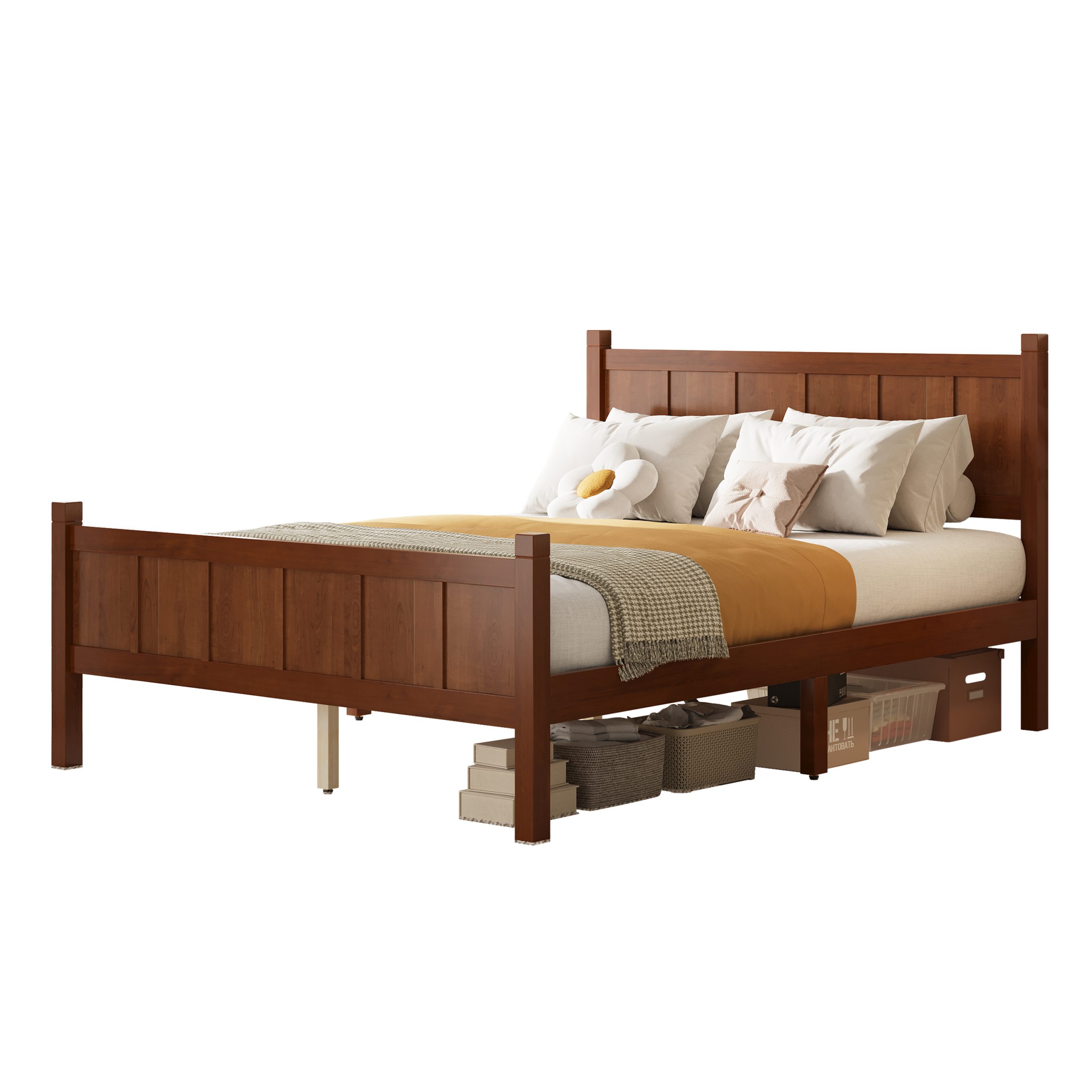 Full Size Flat Panel Bed with Headboard & Footboard, Minimalist Modern Platform Bed with Wood Grain Finish, Shaker and Farmhouse Style Design, Sleek and Functional Bedroom Furniture,Dark Walnut - Image 6