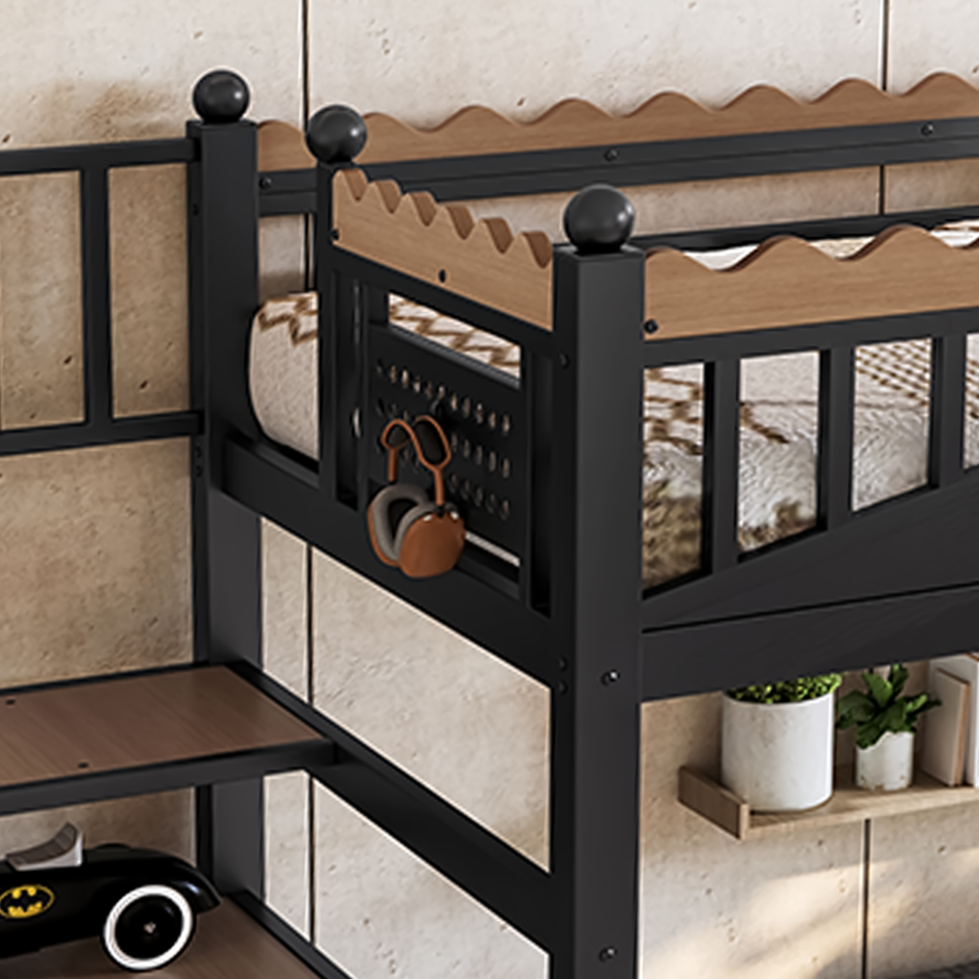 Twin XL Size Loft Bed with Storage Stairs, Metal Loft Beds Frame with Storage Shelves and bookshelf, Loft Bed for Bedroom, Guest, Dorms, Black - Image 5