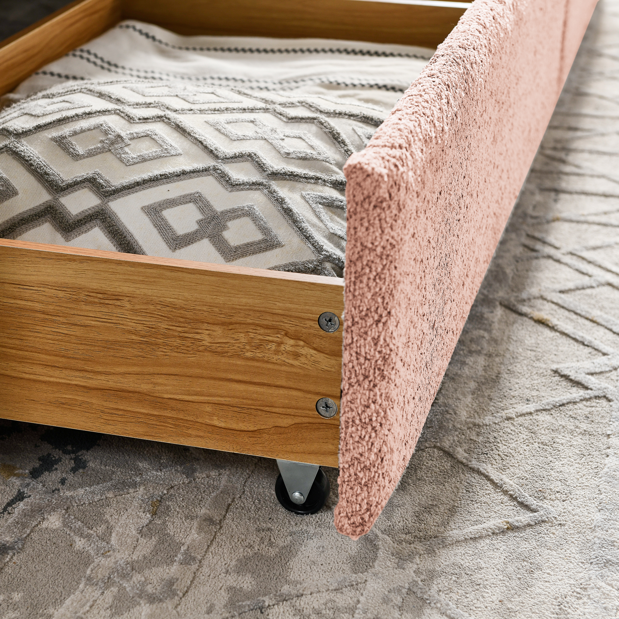 Queen Size Daybed with Two Drawers Upholstered Tufted Sofa Bed, Boucle Fabric (88"x65.5"x29.5") - Image 4