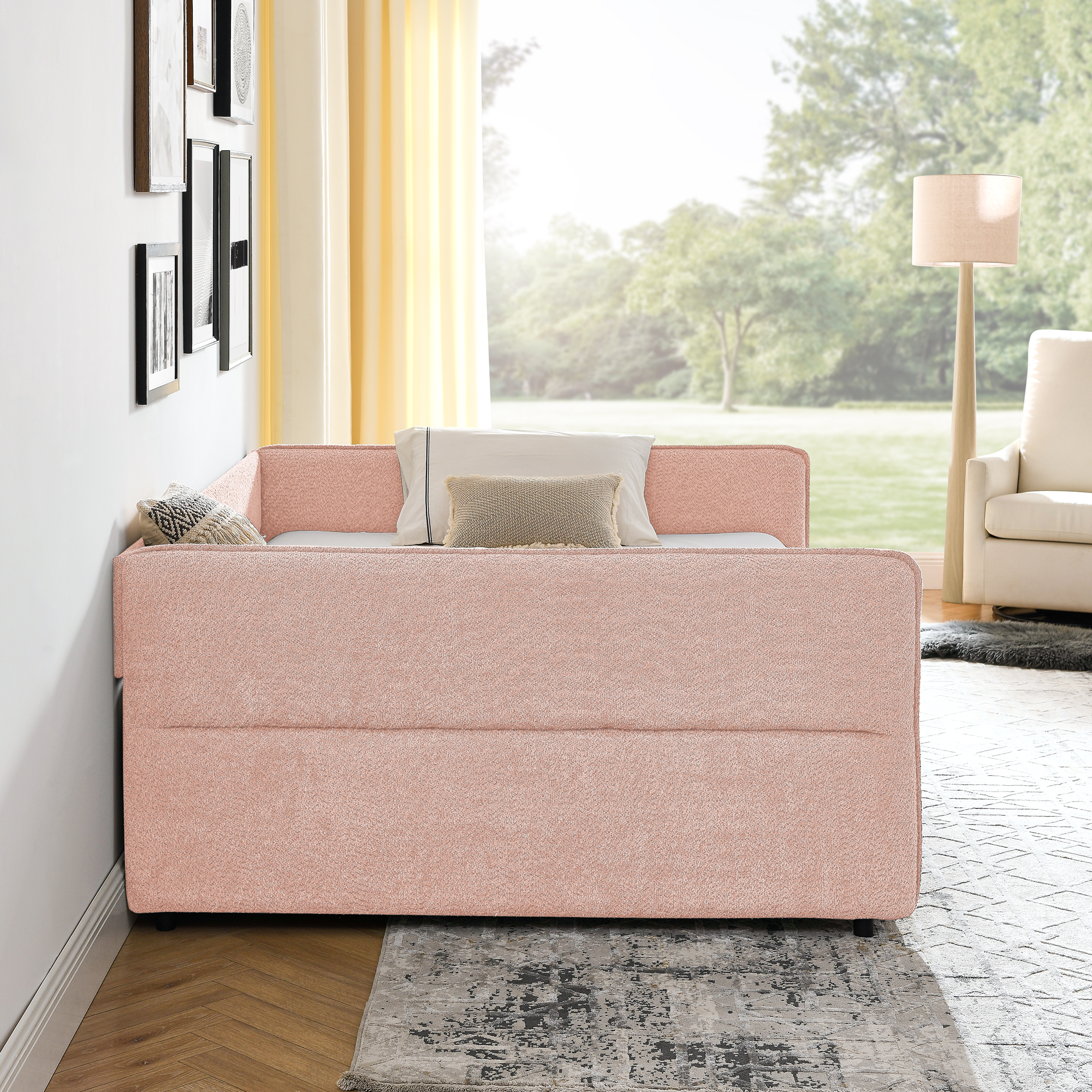 Queen Size Daybed with Two Drawers Upholstered Tufted Sofa Bed, Boucle Fabric (88"x65.5"x29.5") - Image 5