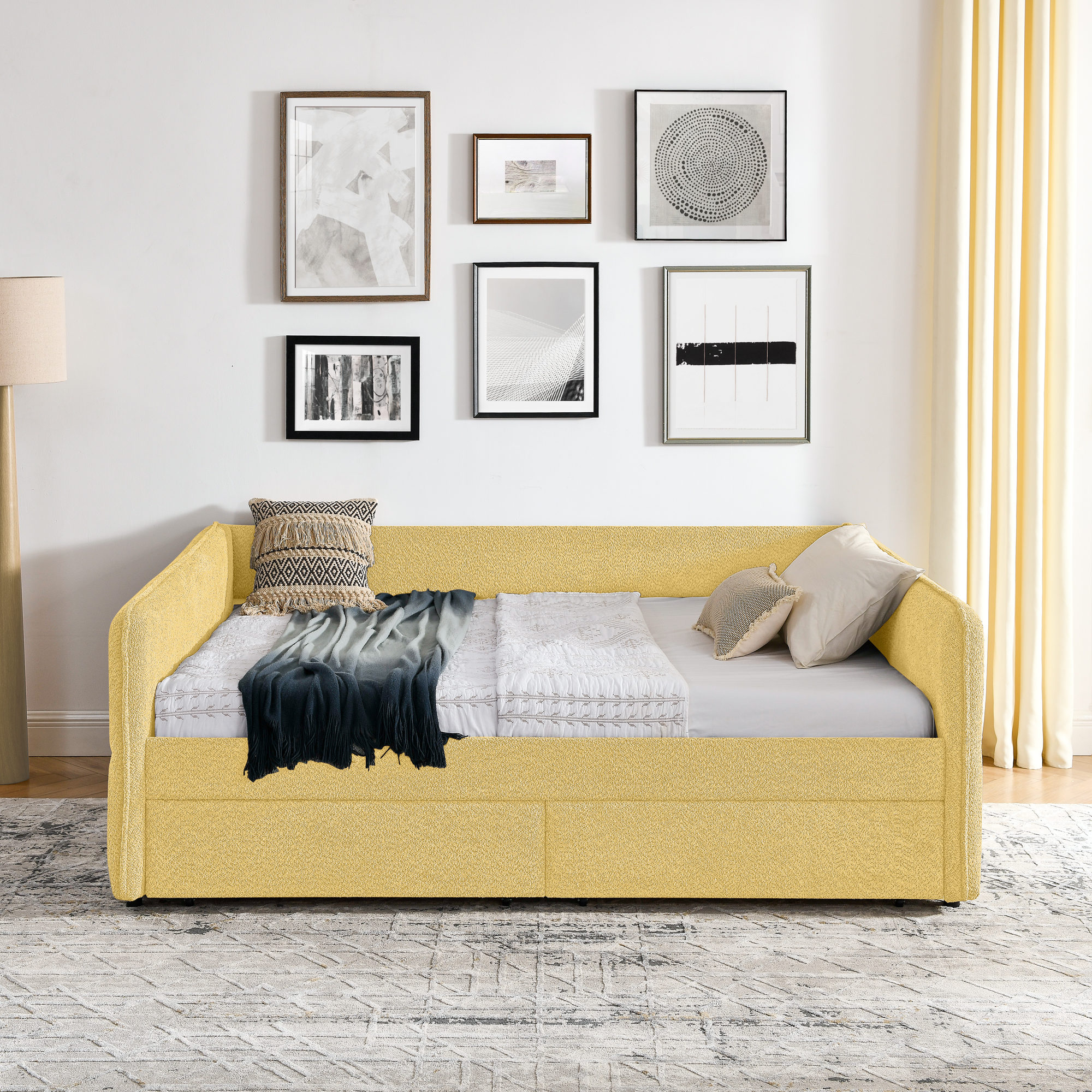 Queen Size Daybed with Two Drawers Upholstered Tufted Sofa Bed, Boucle Fabric (88"x65.5"x29.5") - Image 4