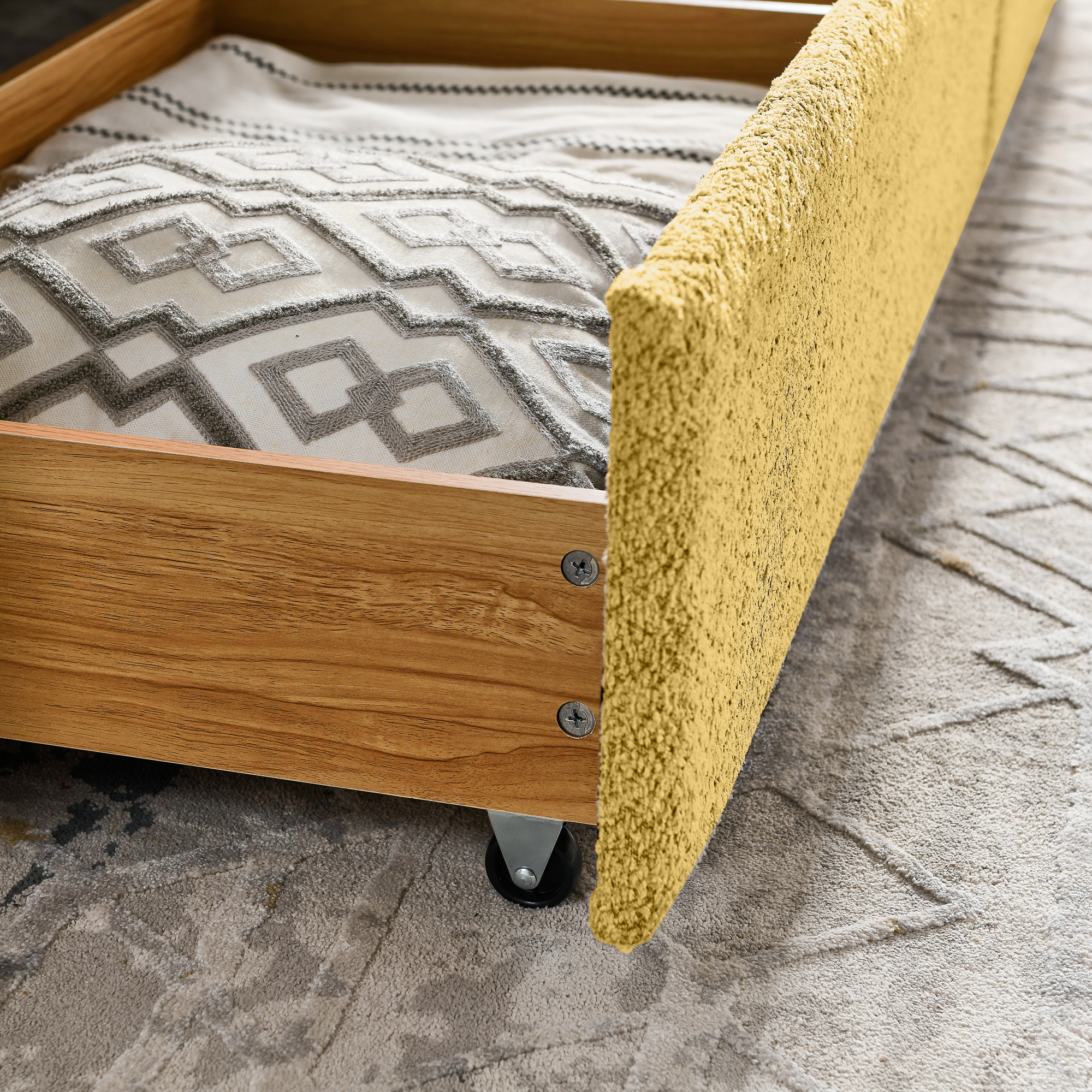 Queen Size Daybed with Two Drawers Upholstered Tufted Sofa Bed, Boucle Fabric (88"x65.5"x29.5") - Image 6