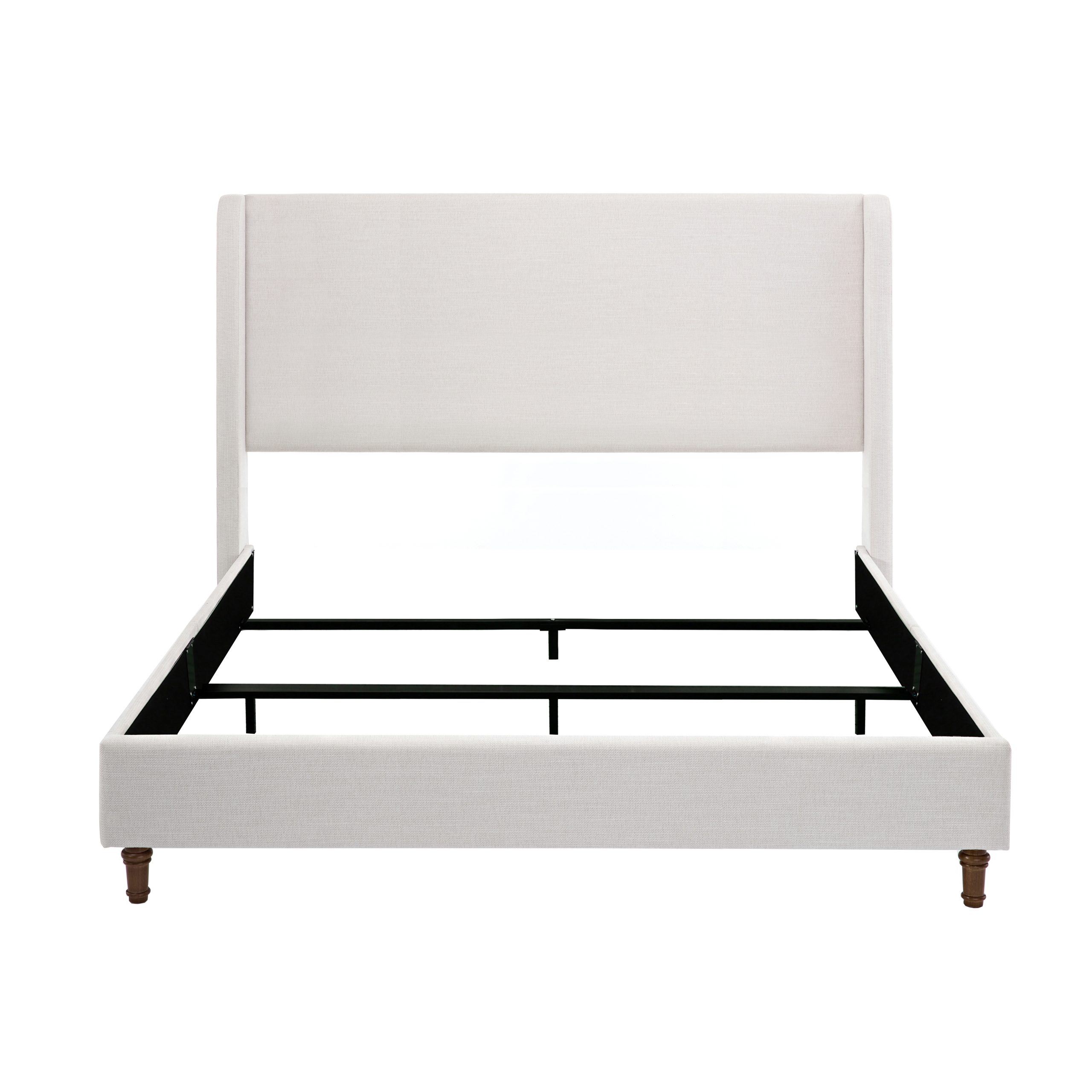 Hayden Upholstered Wingback Bed Size King / Tall 54" Headboard Upholstered King Bed / Without Wooden Slats / Box Spring Required / King / Textured Ivory Canvas / Elegant Simplicity / Easy Assembly - Image 1