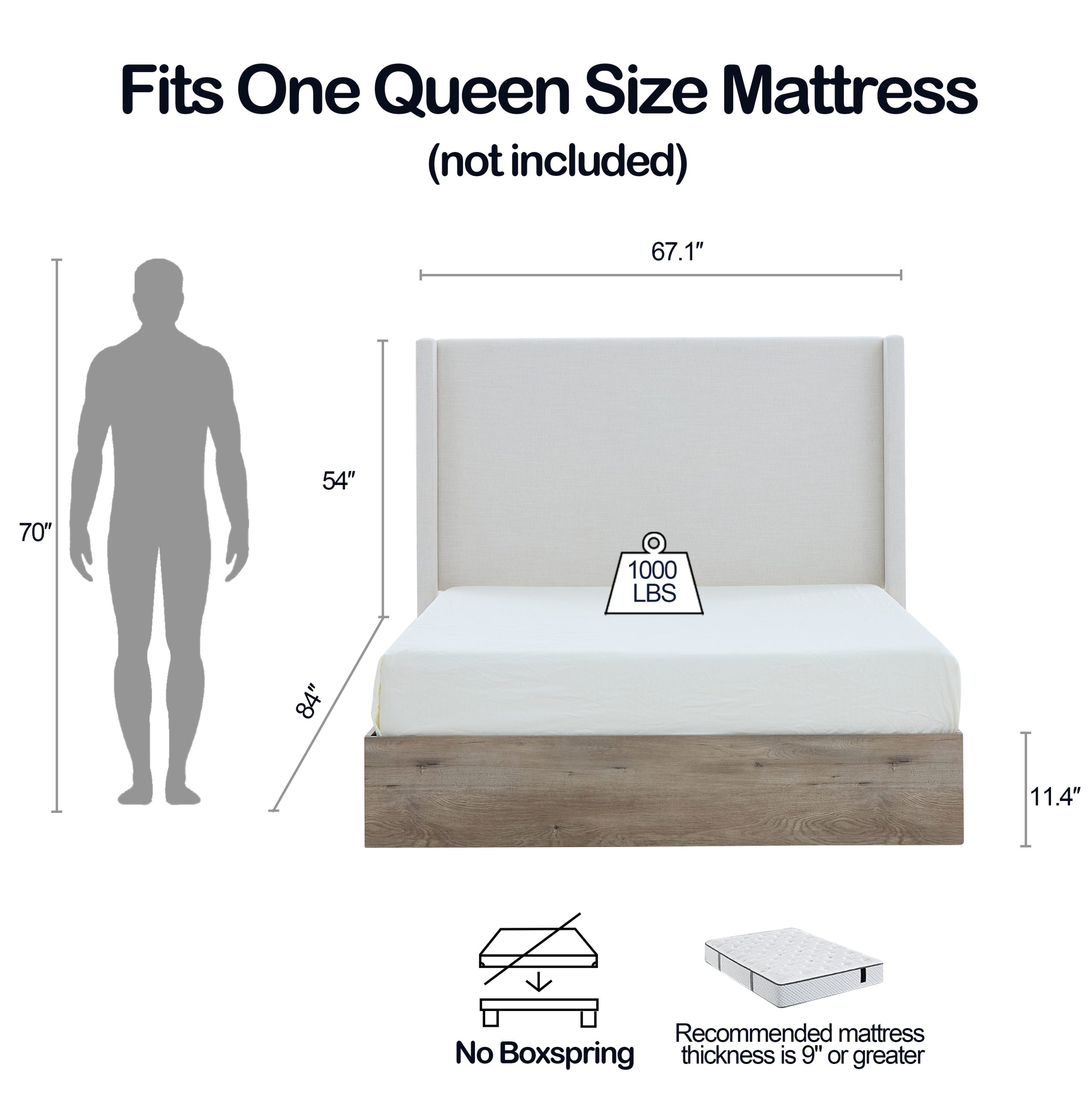 Shelton Upholstered Wingback Bed / 54" High Headboard / Wood Base / Rustic / Modern Farmhouse / Neutral / Scandinavian, Queen, Textured Ivory Canvas Chenille - Image 6