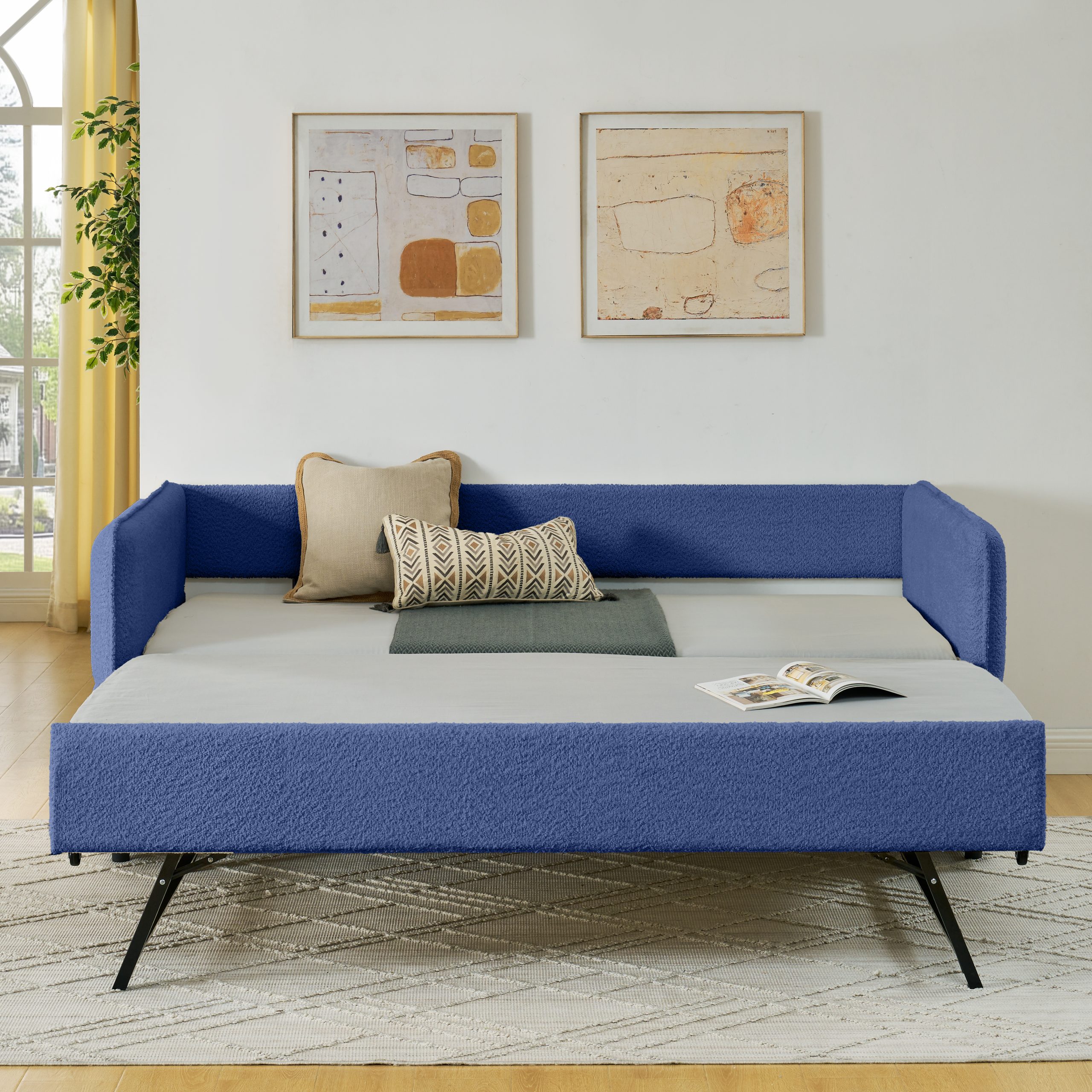Daybed with Twin Size Pop-up Trundle Upholstered Tufted Sofa Bed, Twin Size, Boucle Fabric (83"x43"x29.5") - Image 2