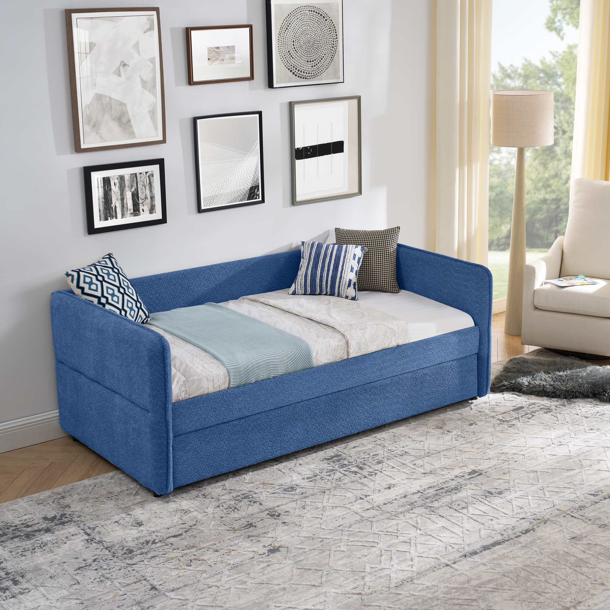 Daybed with Twin Size Pop-up Trundle Upholstered Tufted Sofa Bed, Twin Size, Boucle Fabric (83"x43"x29.5") - Image 4