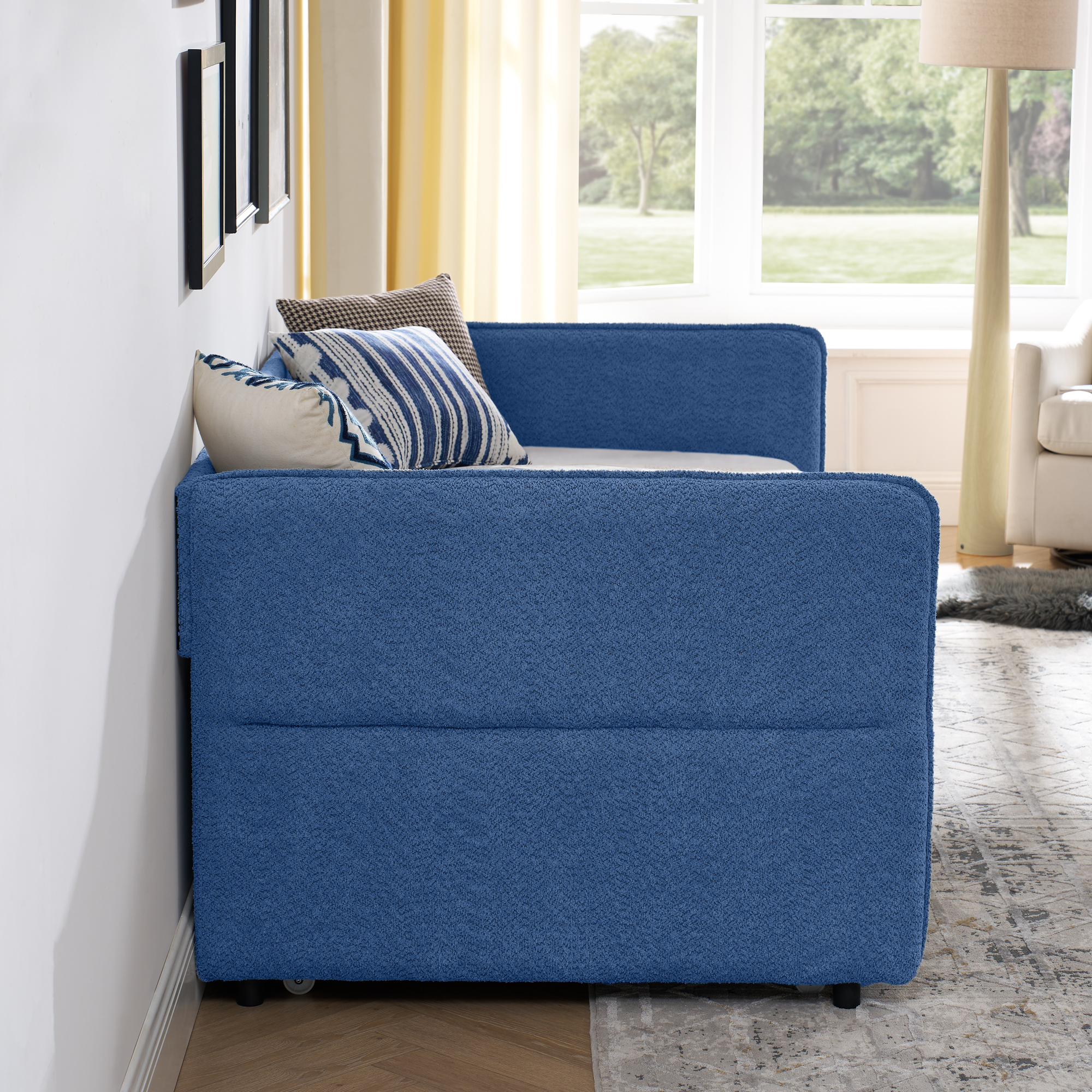 Daybed with Twin Size Pop-up Trundle Upholstered Tufted Sofa Bed, Twin Size, Boucle Fabric (83"x43"x29.5") - Image 5