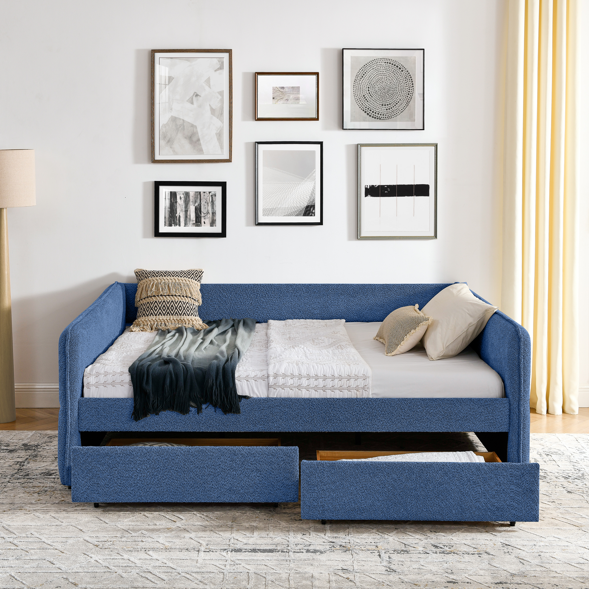 Queen Size Daybed with Two Drawers Upholstered Tufted Sofa Bed, Boucle Fabric (88"x65.5"x29.5") - Image 2