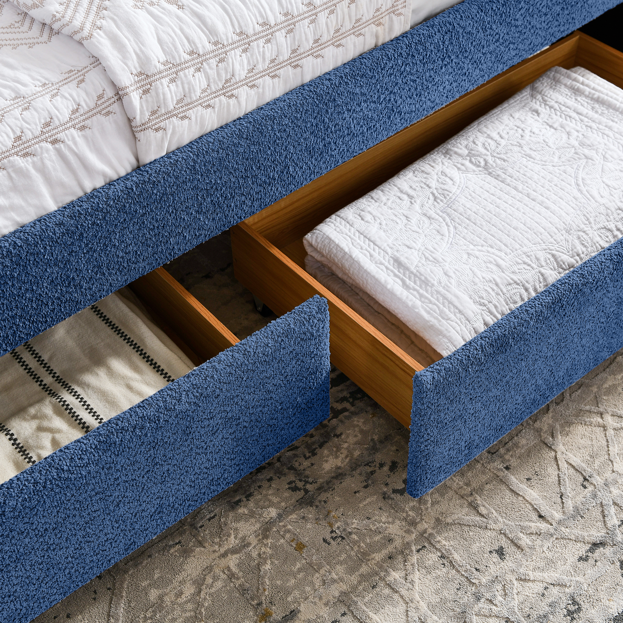 Queen Size Daybed with Two Drawers Upholstered Tufted Sofa Bed, Boucle Fabric (88"x65.5"x29.5") - Image 3
