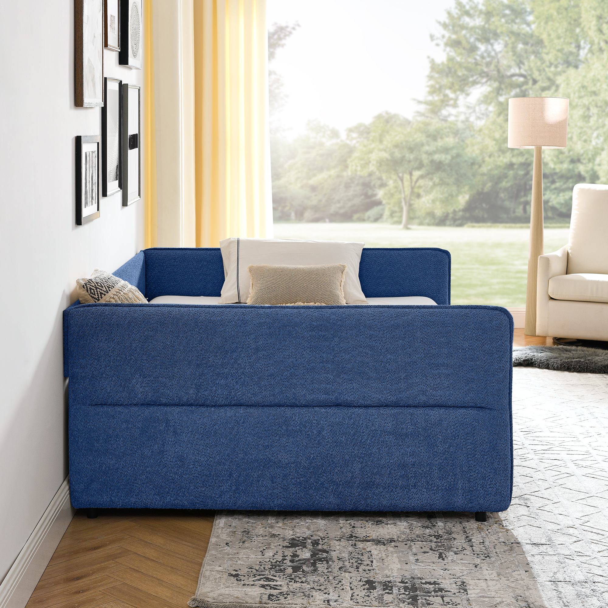 Queen Size Daybed with Two Drawers Upholstered Tufted Sofa Bed, Boucle Fabric (88"x65.5"x29.5") - Image 6