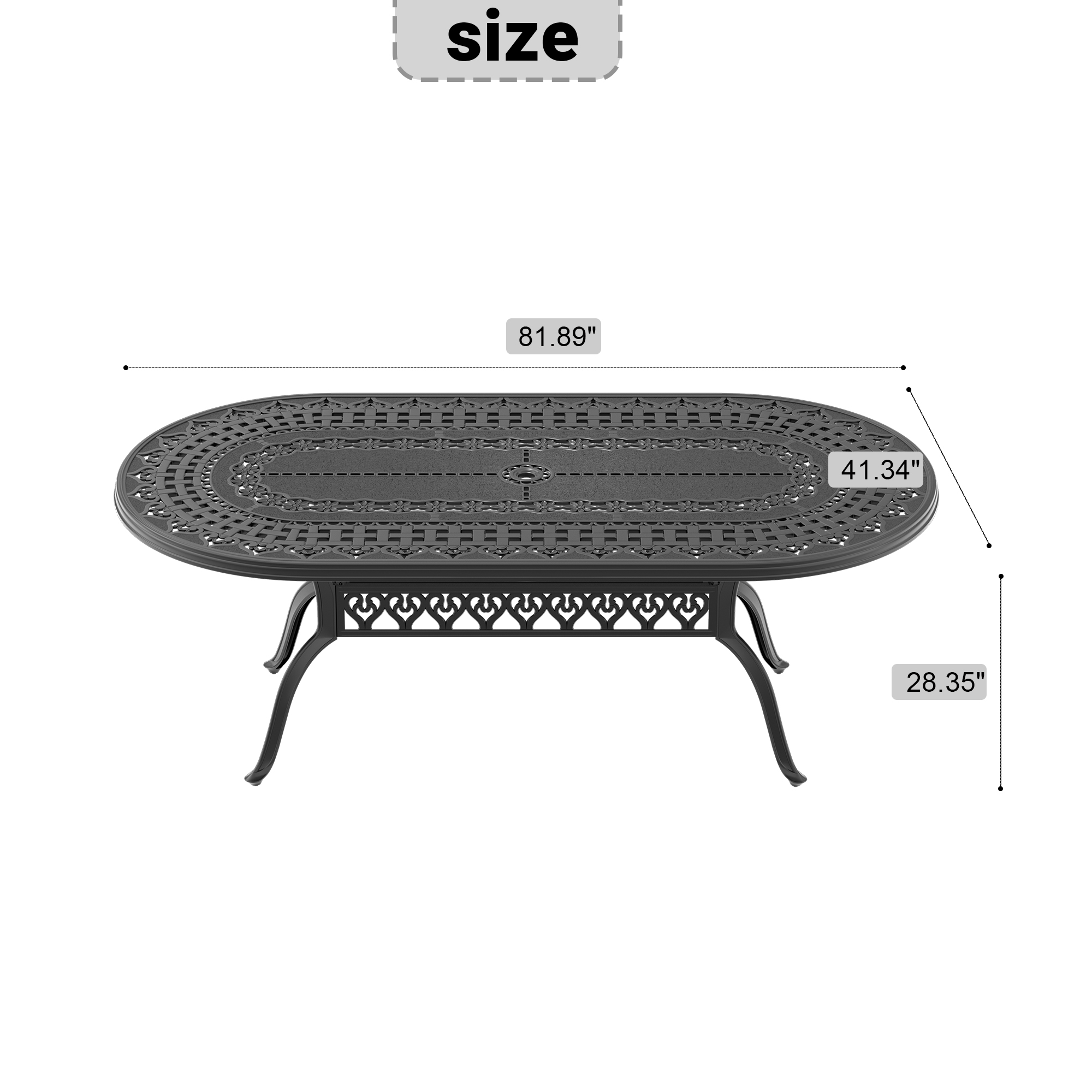 L81.89*W41.34-inch Cast Aluminum Patio Dining Table With Black Frame and Umbrella Hole(Same sku:W1710P166033) - Image 5