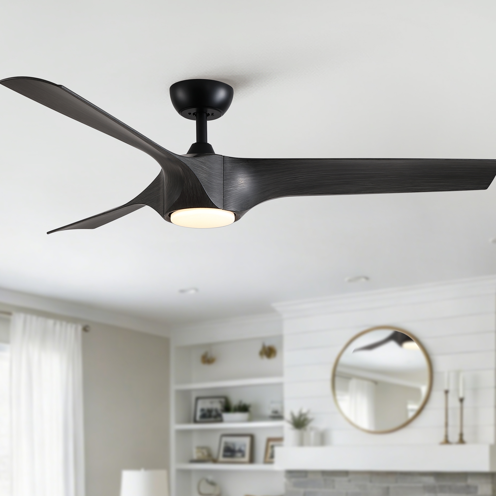 56" Modern Farmhouse Reversible Quiet Motor Ceiling Fan Light with Dark Gray ABS Blades - Image 2