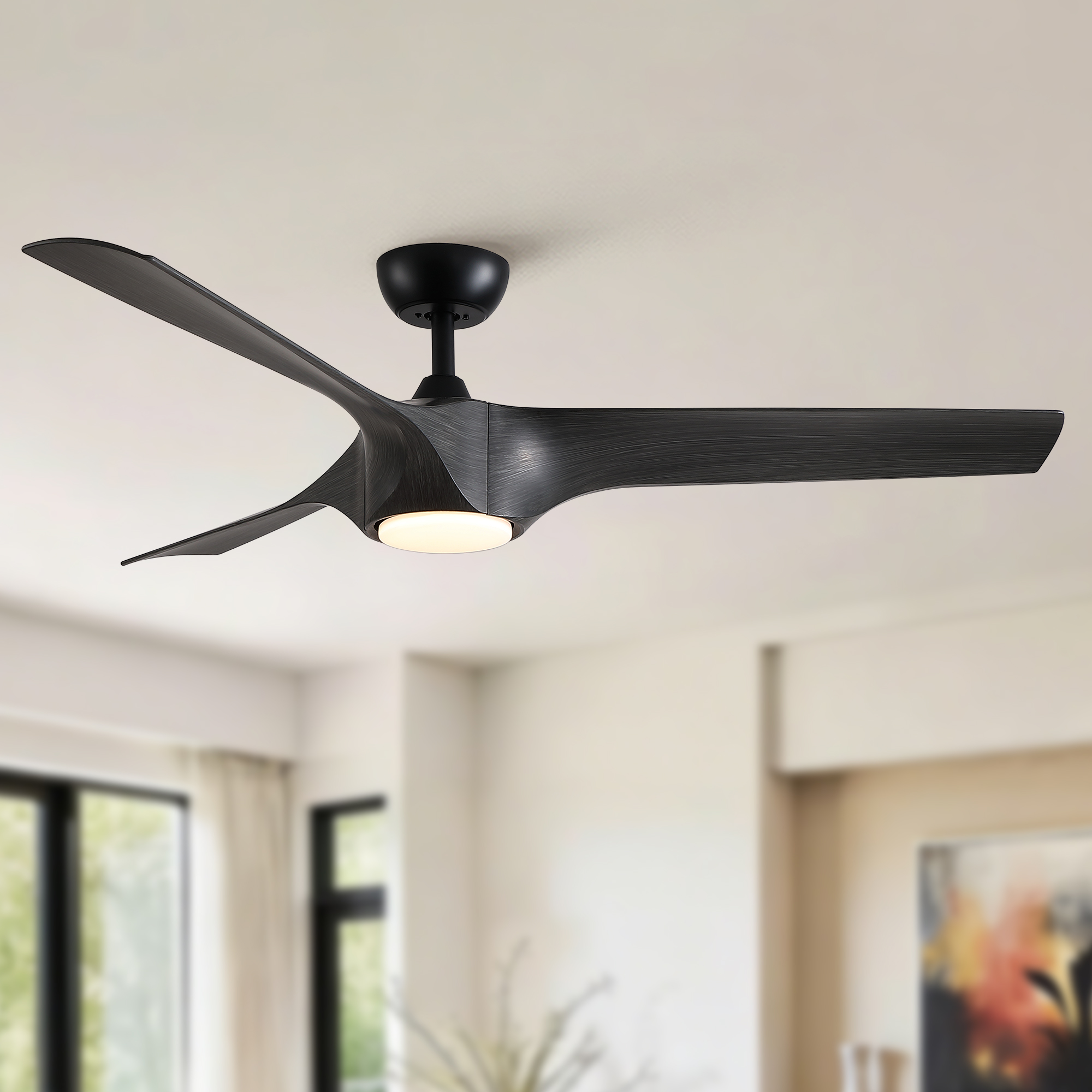 56" Modern Farmhouse Reversible Quiet Motor Ceiling Fan Light with Dark Gray ABS Blades - Image 3