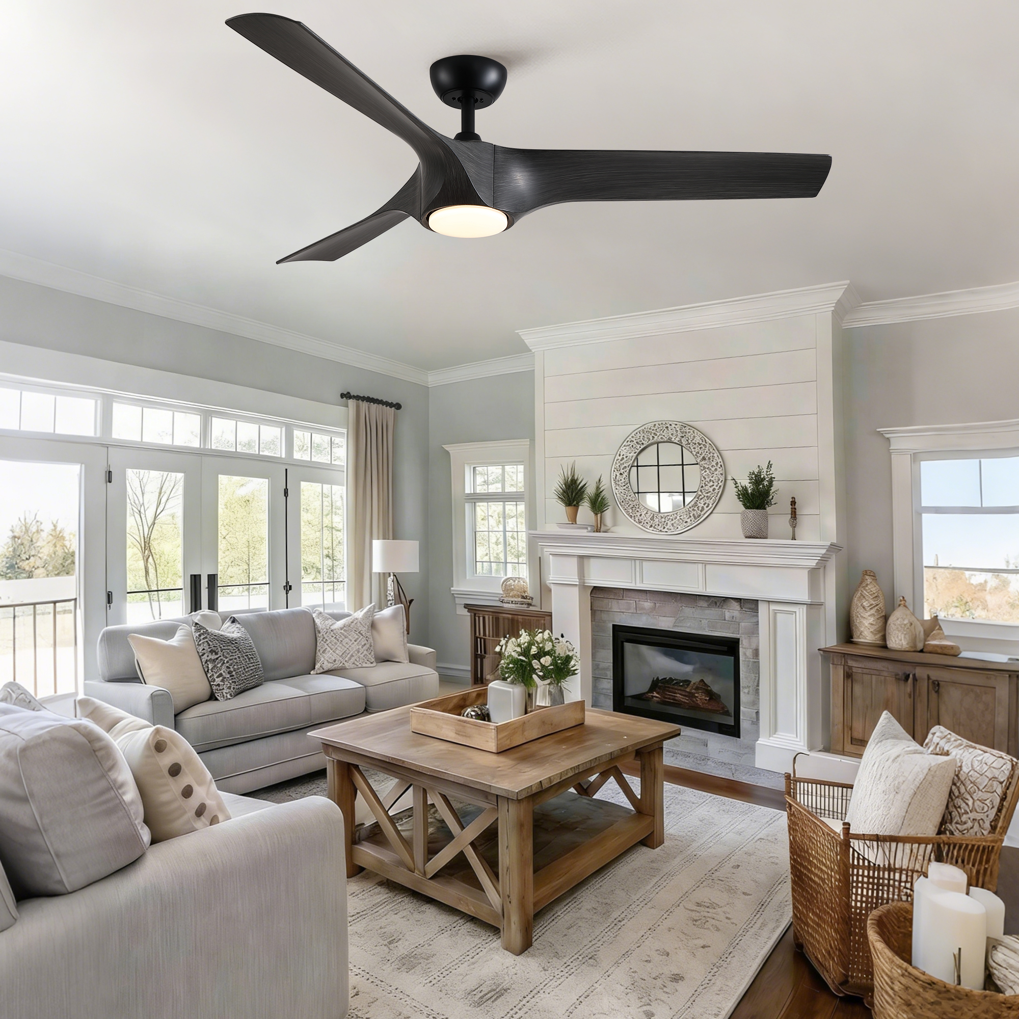 56" Modern Farmhouse Reversible Quiet Motor Ceiling Fan Light with Dark Gray ABS Blades - Image 4