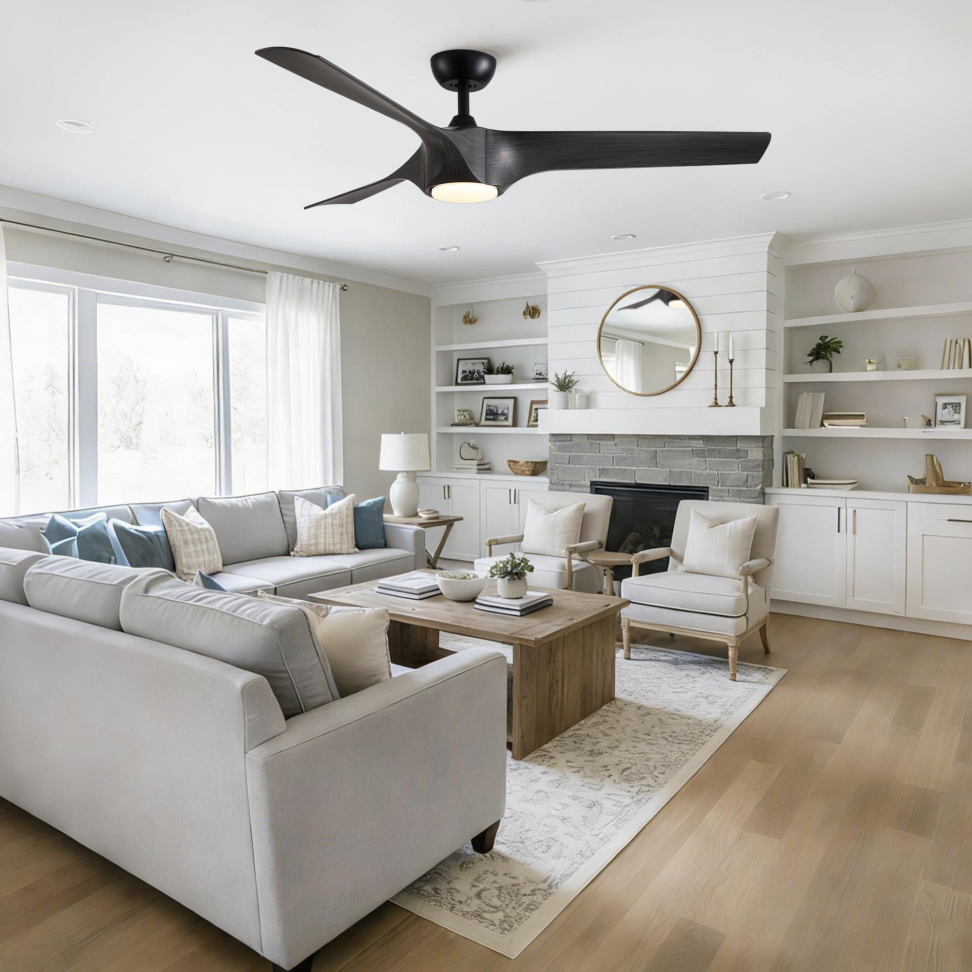 56" Modern Farmhouse Reversible Quiet Motor Ceiling Fan Light with Dark Gray ABS Blades - Image 5
