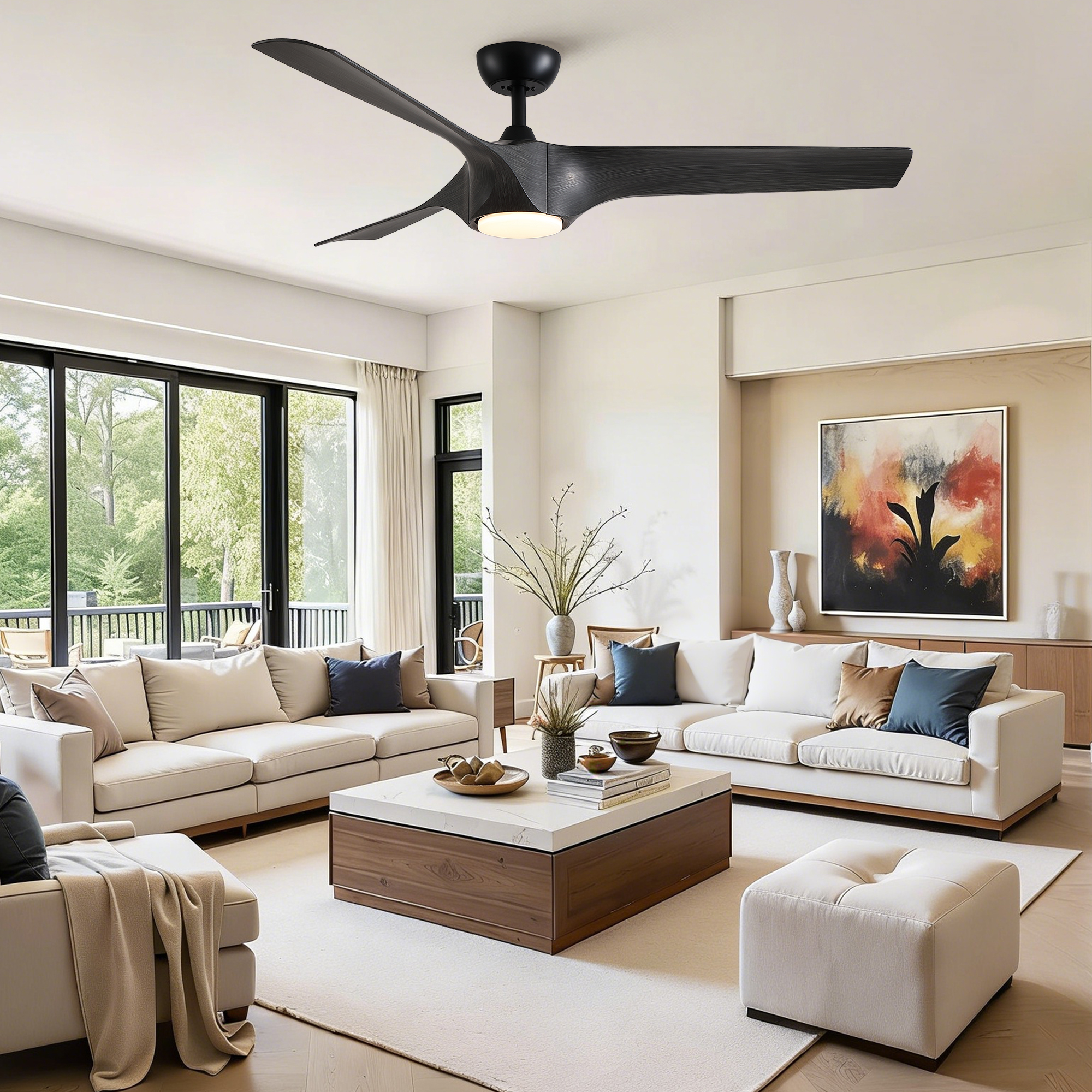 56" Modern Farmhouse Reversible Quiet Motor Ceiling Fan Light with Dark Gray ABS Blades - Image 6