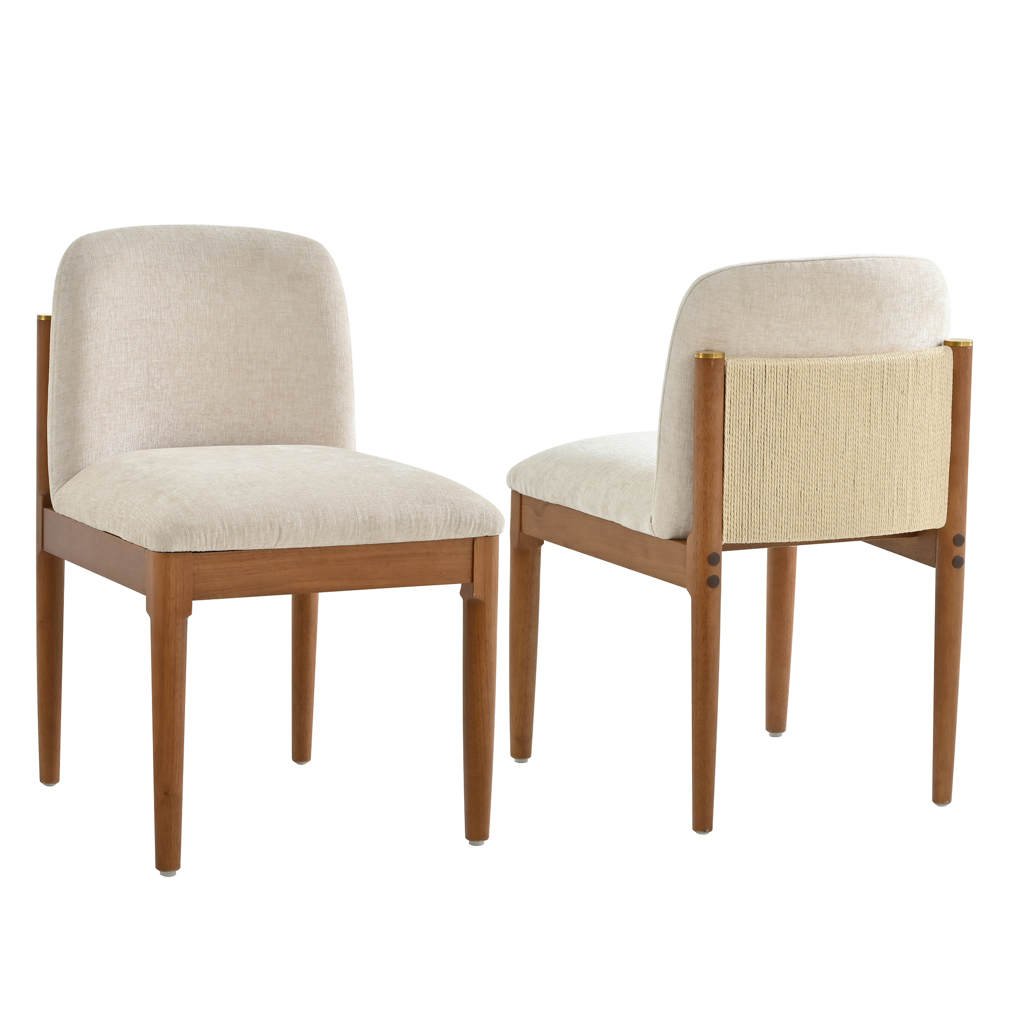 Modern dining chair,kitchen chair with woven rope backrest and solid wood legs, Dining Chairs for Home Bar/Restaurant and Dining Room,Set of 2,Walnut - Image 3