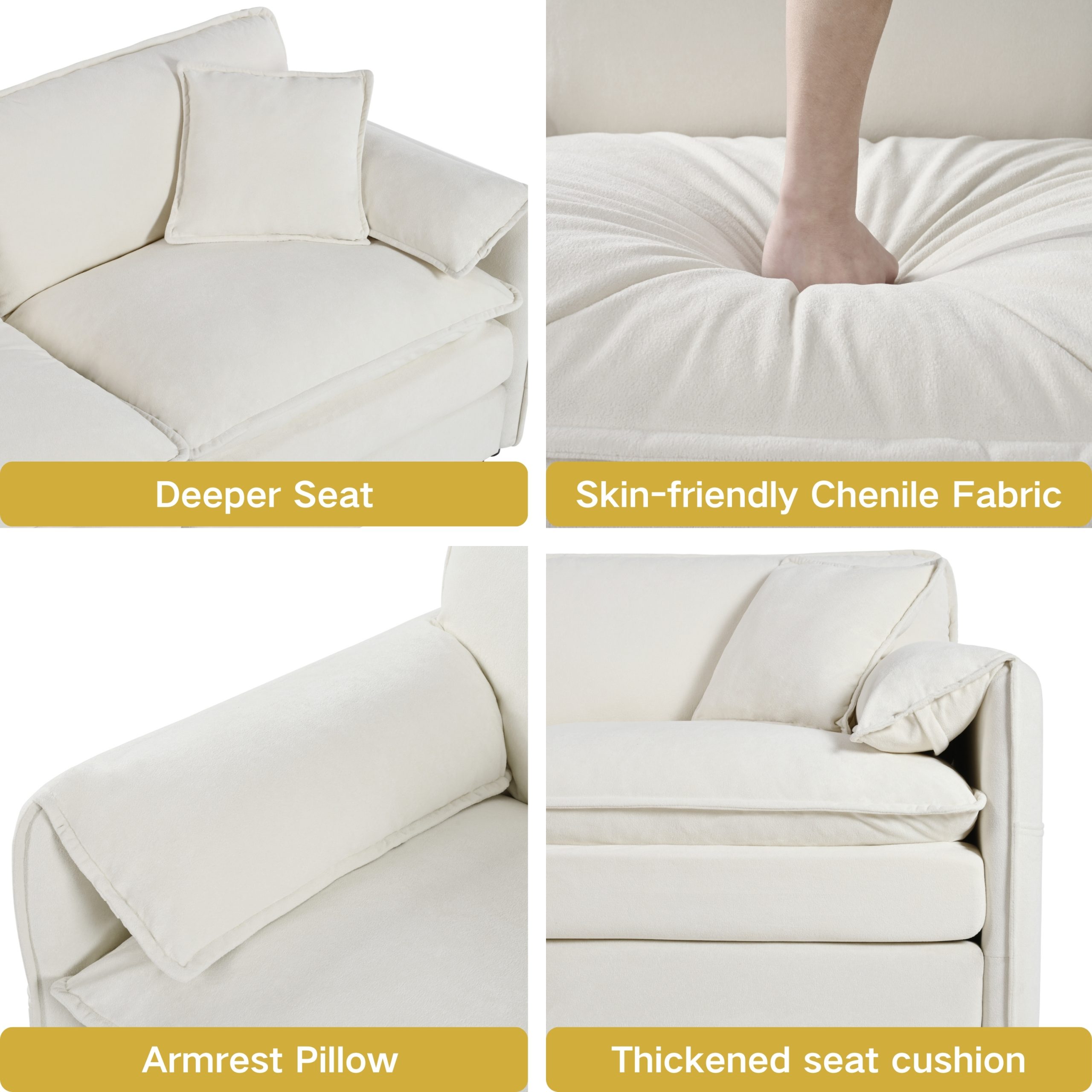 (Old:W3163S00010) Deep Seat Sectional Sofa Cloud Couch with Ottoman, Modern Chenille Comfy Love Seat Upholstered Modular L Shaped Couch for Living Room, Apartment, Office,DIY Combination,Beige - Image 4