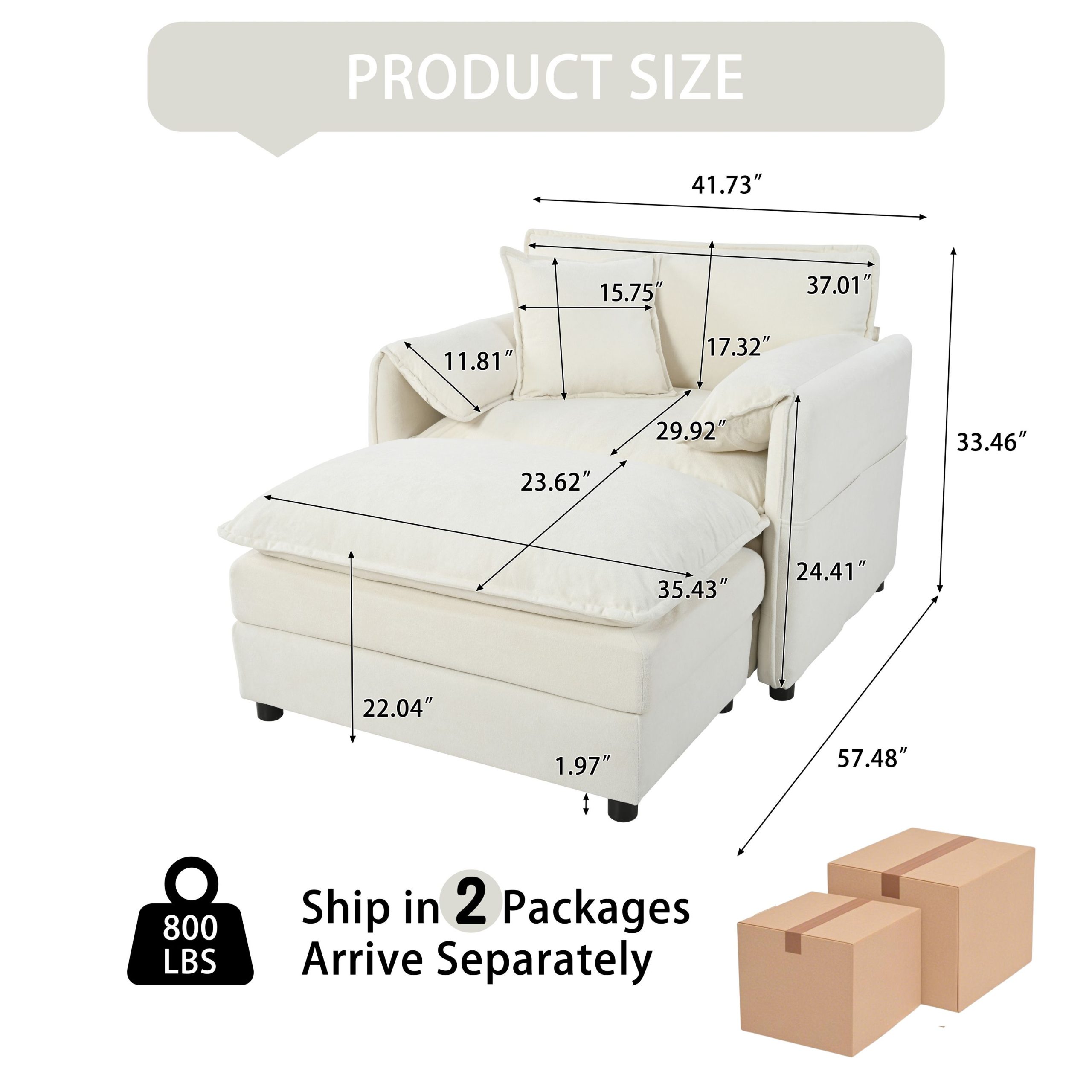 (Old:W3163S00001) Oversized 57.48" Recliner Chair with Movable Ottoman - Soft Chenille Upholstered Indoor Lounge Chair for Living Room or Bedroom,DIY Combination,Beige - Image 2