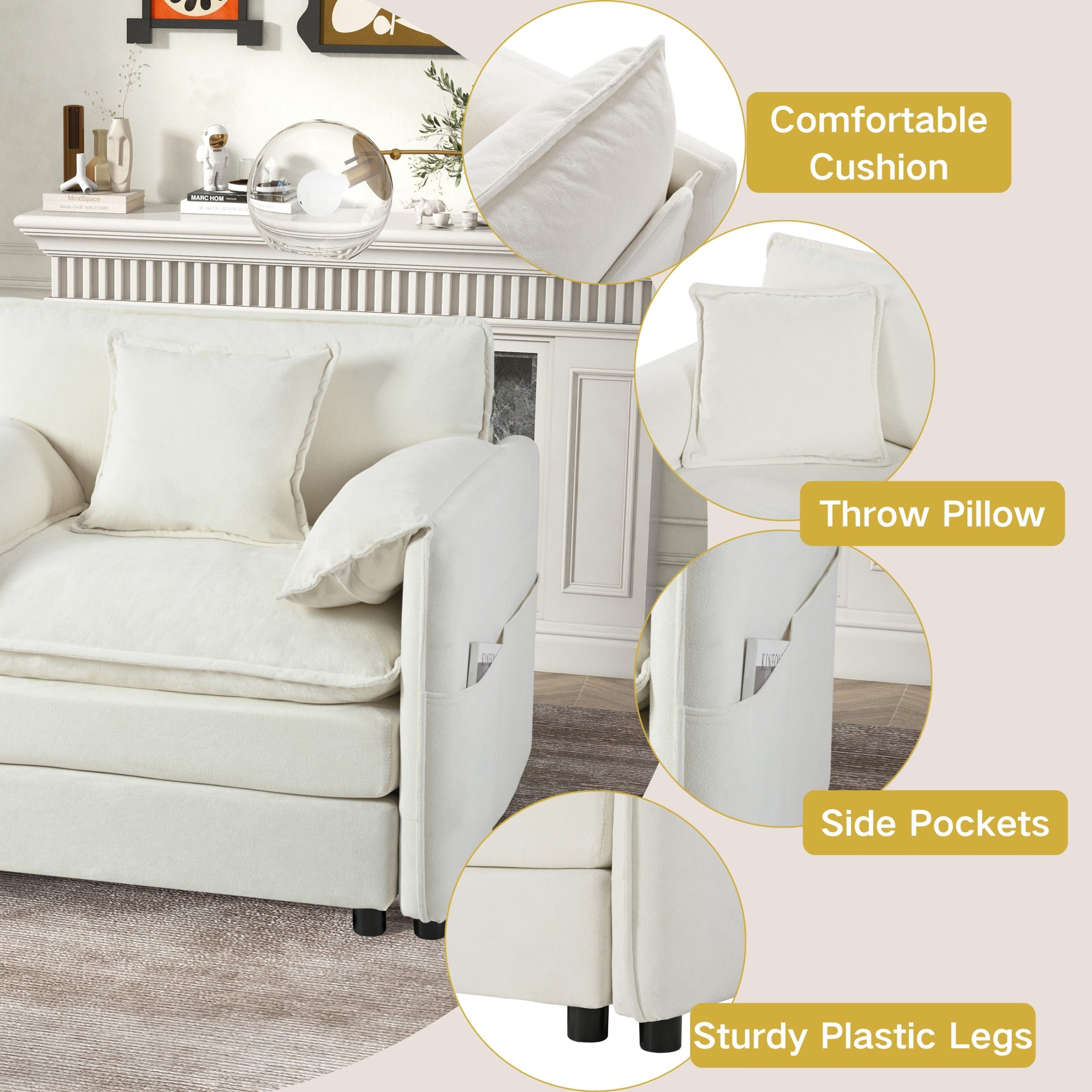 (Old:W3163S00001) Oversized 57.48" Recliner Chair with Movable Ottoman - Soft Chenille Upholstered Indoor Lounge Chair for Living Room or Bedroom,DIY Combination,Beige - Image 4