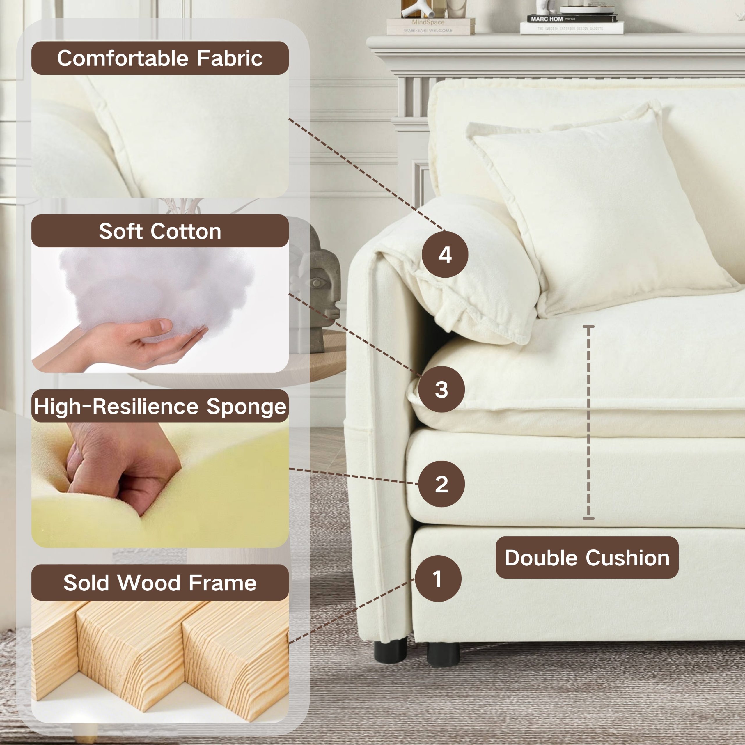 (Old:W3163S00001) Oversized 57.48" Recliner Chair with Movable Ottoman - Soft Chenille Upholstered Indoor Lounge Chair for Living Room or Bedroom,DIY Combination,Beige - Image 6