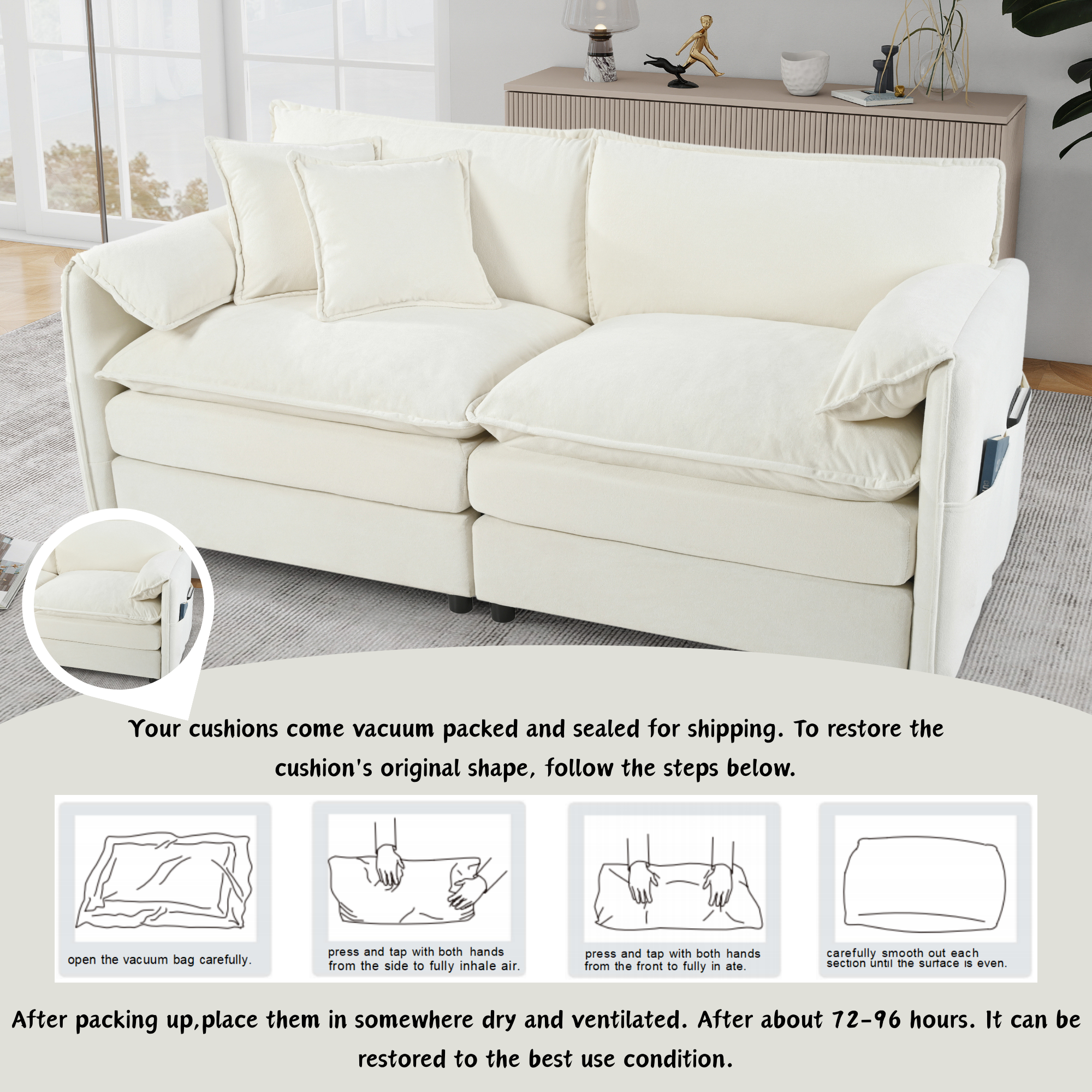 (Old:W3163S00004) Oversized Chenille Loveseat Sofa, Oversized 2-Seater Small Cloud Couch, Modern Comfy Deep Seat Love Seat for Living Room Bedroom Office Apartment,DIY Combination,Chenille,Beige - Image 3