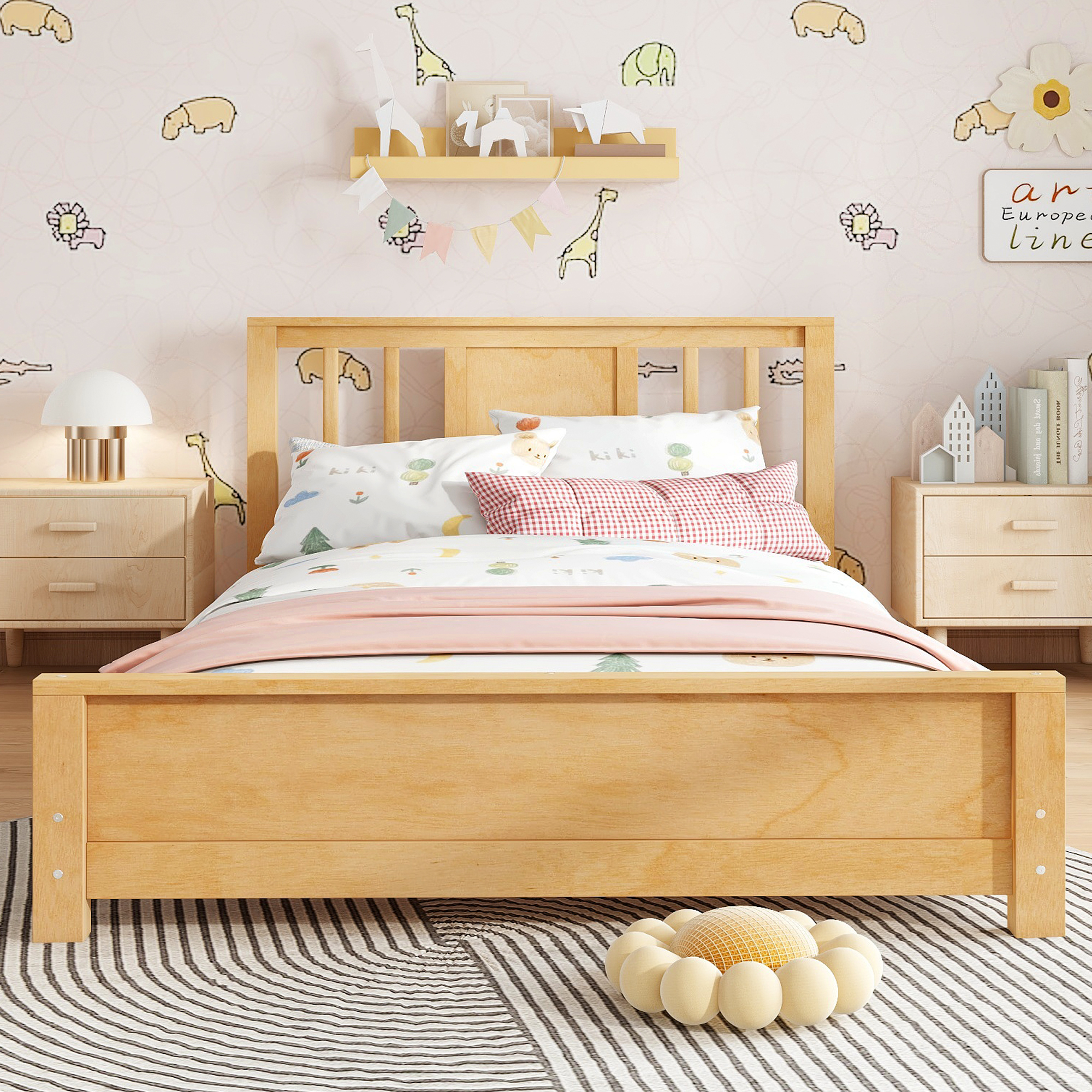 Twin Size Platform Bed Frame with Headboard, Solid Wood Low Profile Platform Bed Frame, Floor Bed with Support Slats, Natural - Image 3