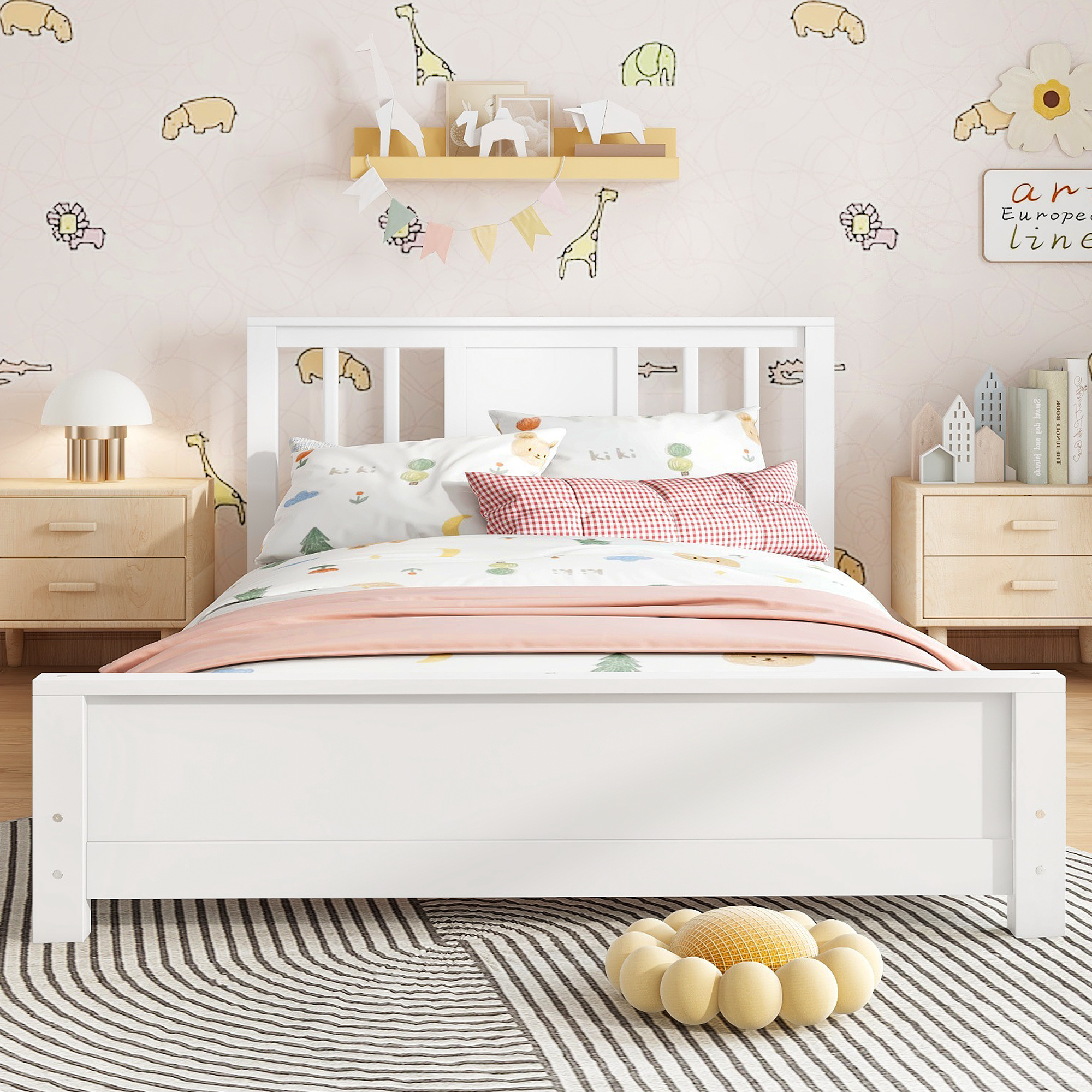Twin Size Platform Bed Frame with Headboard, Solid Wood Low Profile Platform Bed Frame, Floor Bed with Support Slats, White - Image 3