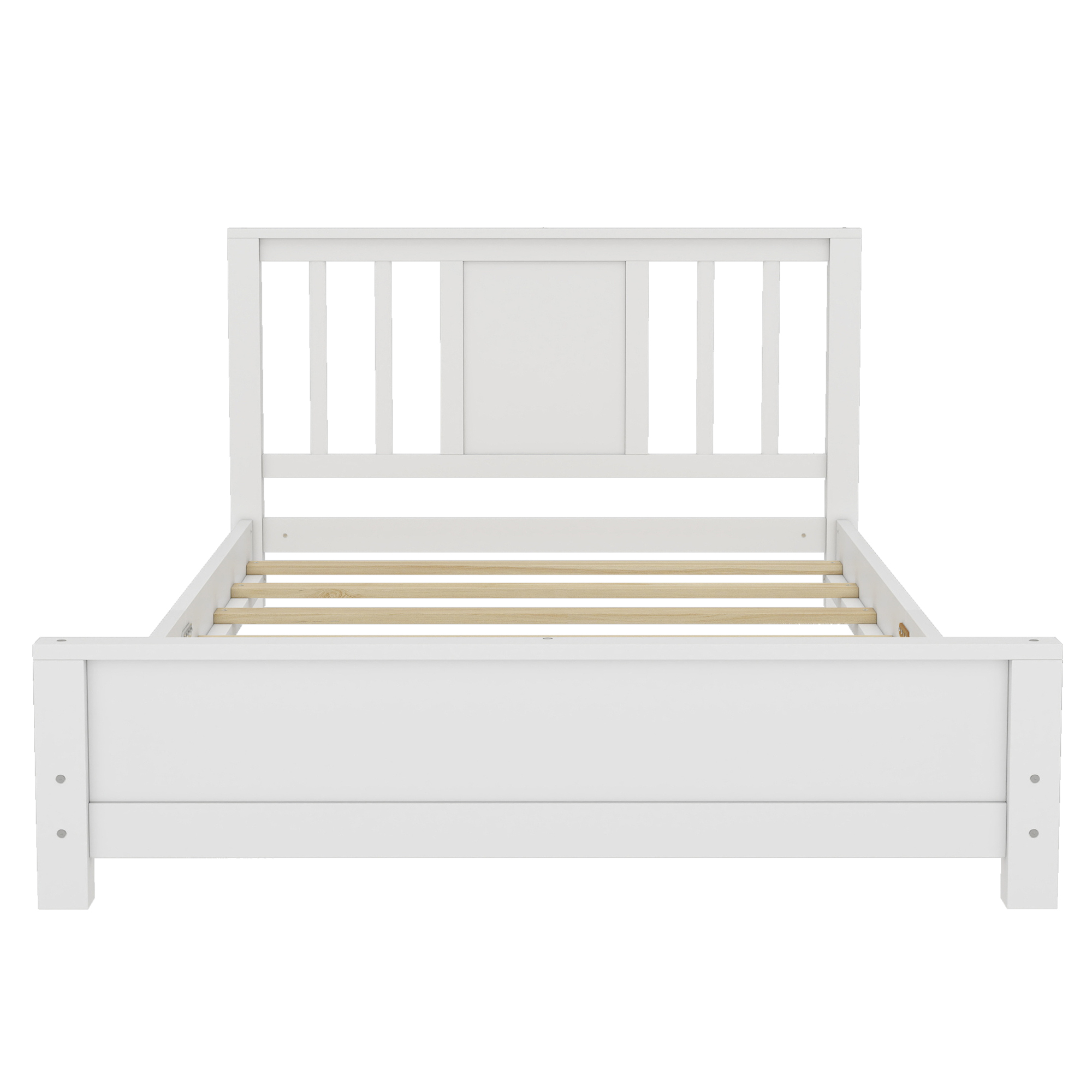 Twin Size Platform Bed Frame with Headboard, Solid Wood Low Profile Platform Bed Frame, Floor Bed with Support Slats, White - Image 5
