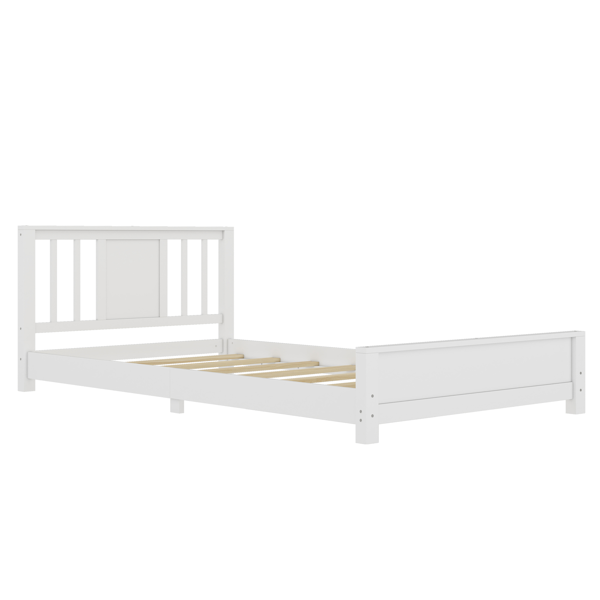 Twin Size Platform Bed Frame with Headboard, Solid Wood Low Profile Platform Bed Frame, Floor Bed with Support Slats, White - Image 6
