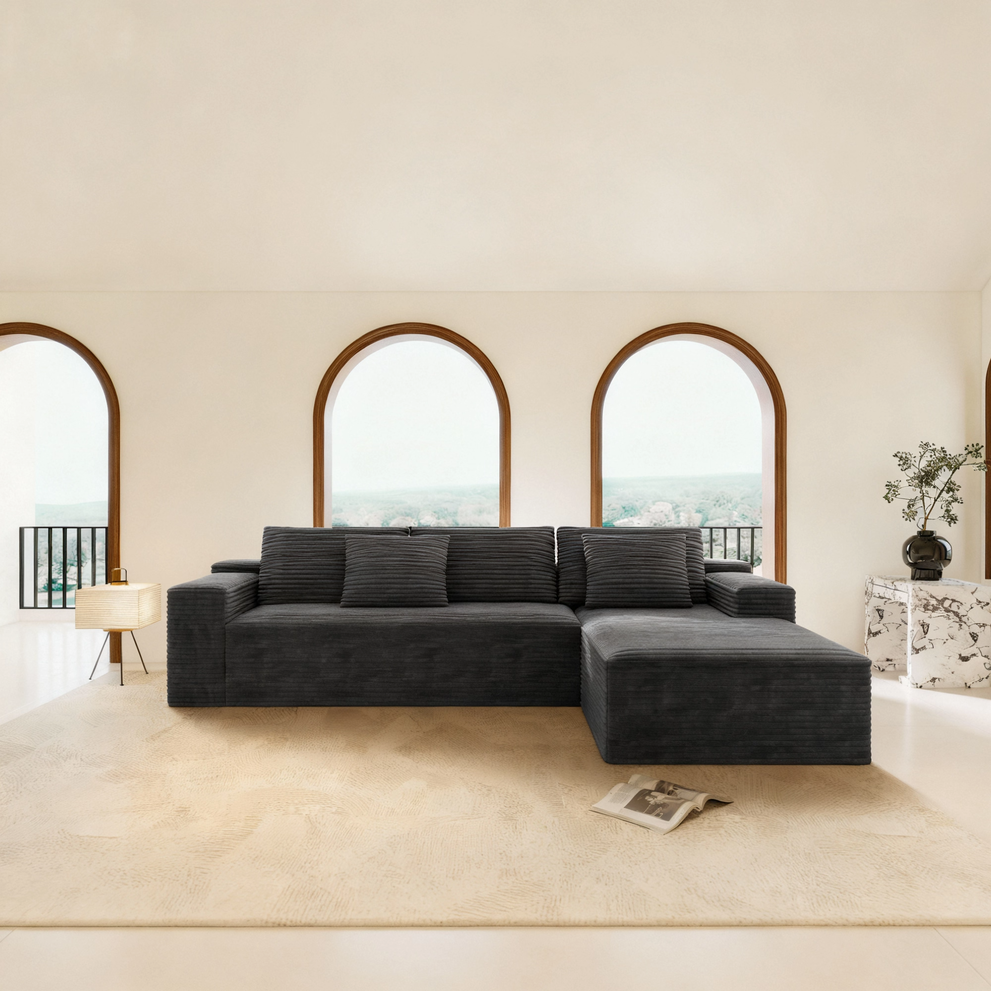 104.3*68.9"Modular sectional sofa seat,Upholstered compressed couch for living room,Bedroom,Apartment,No assembly required,2PC free combination,Plush corduroy fabric,GREY - Image 2