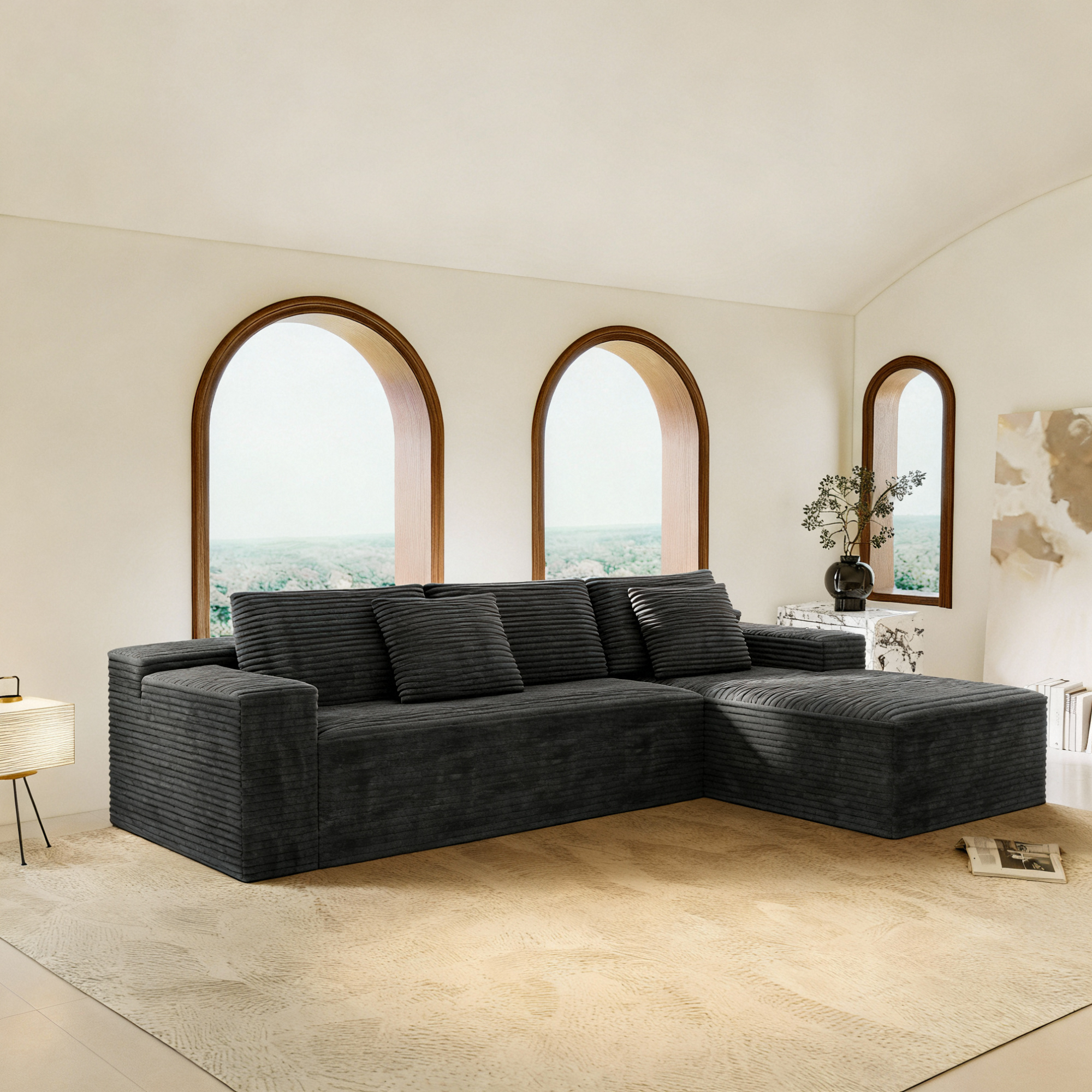 104.3*68.9"Modular sectional sofa seat,Upholstered compressed couch for living room,Bedroom,Apartment,No assembly required,2PC free combination,Plush corduroy fabric,GREY - Image 3