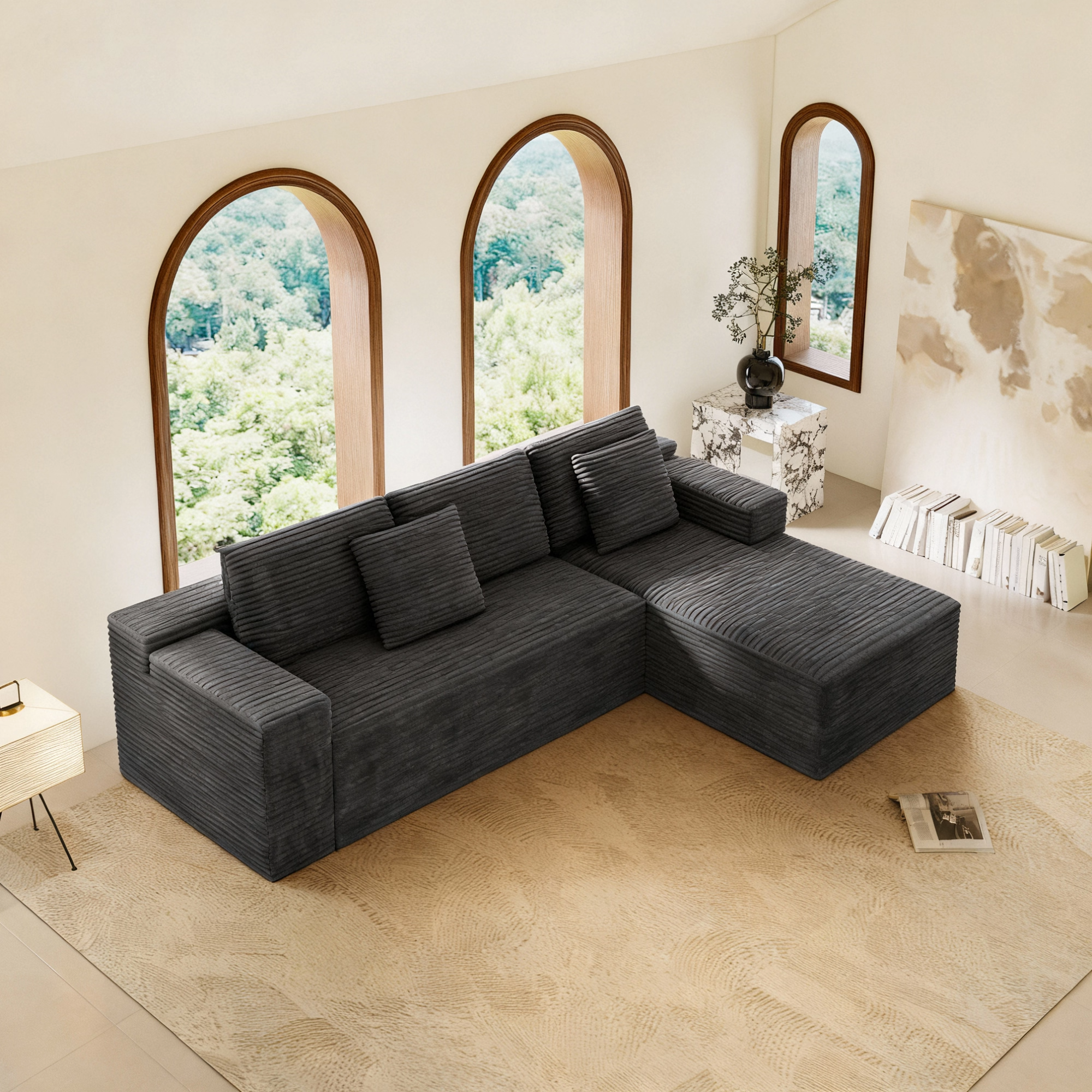 104.3*68.9"Modular sectional sofa seat,Upholstered compressed couch for living room,Bedroom,Apartment,No assembly required,2PC free combination,Plush corduroy fabric,GREY - Image 4