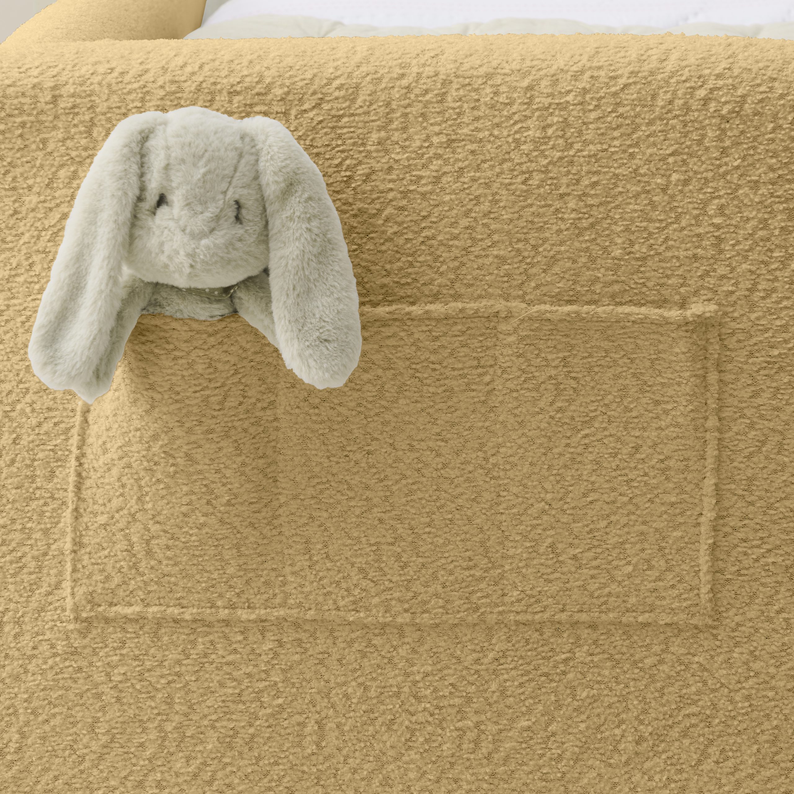 Twin Size Upholstered Platform Bed with Cute Rabbit Ear Shaped Headboard, with Safety Rail and Pocket, Boucle Fabric - Image 6