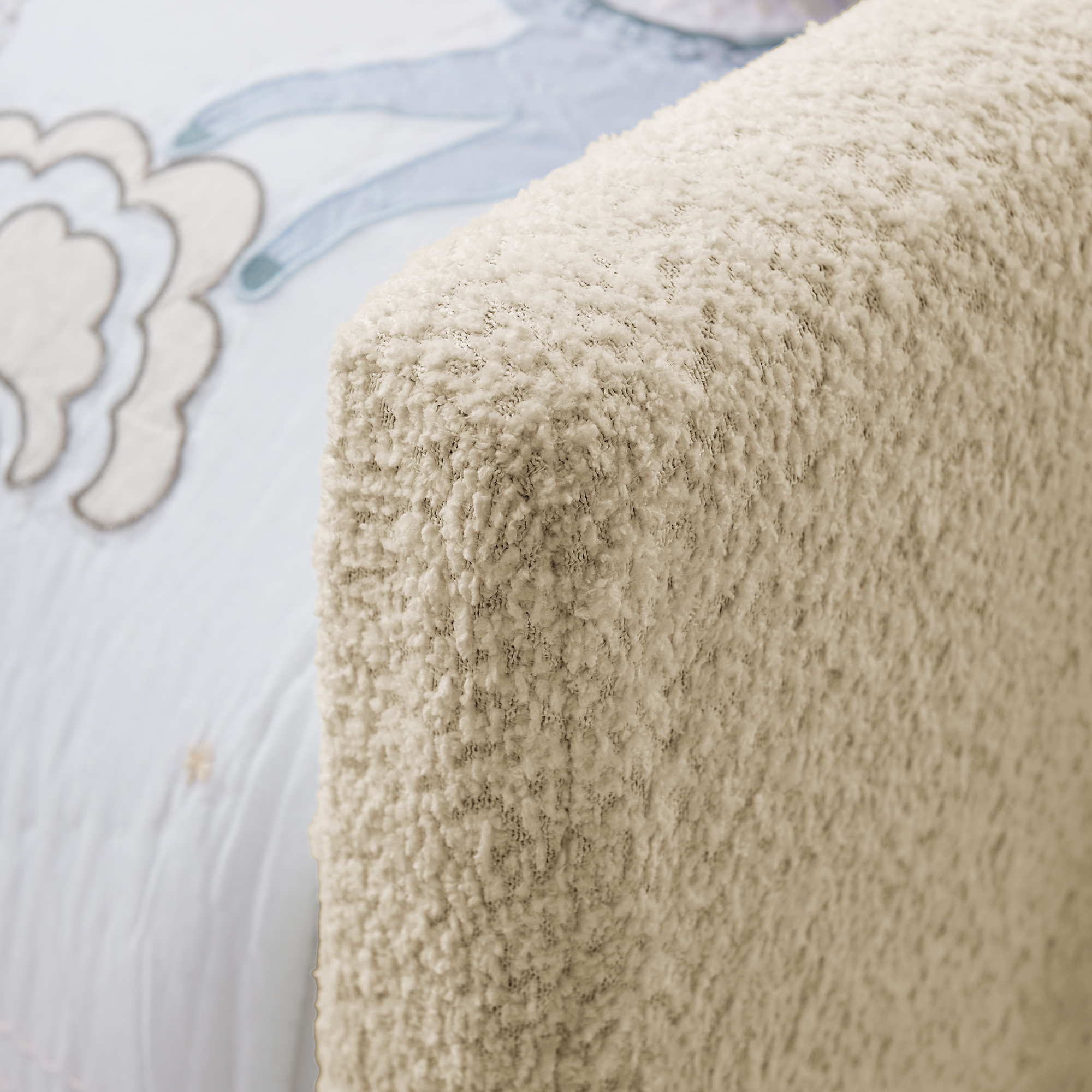 Twin Size Upholstered Platform Bed with Cute Rabbit Ear Shaped Headboard, with Safety Rail and Pocket, Boucle Fabric - Image 2