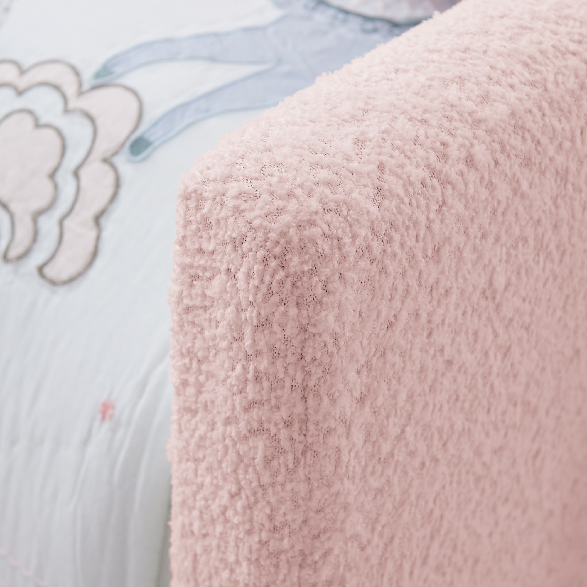 Twin Size Upholstered Platform Bed with Cute Rabbit Ear Shaped Headboard, with Safety Rail and Pocket, Boucle Fabric, Pink - Image 6