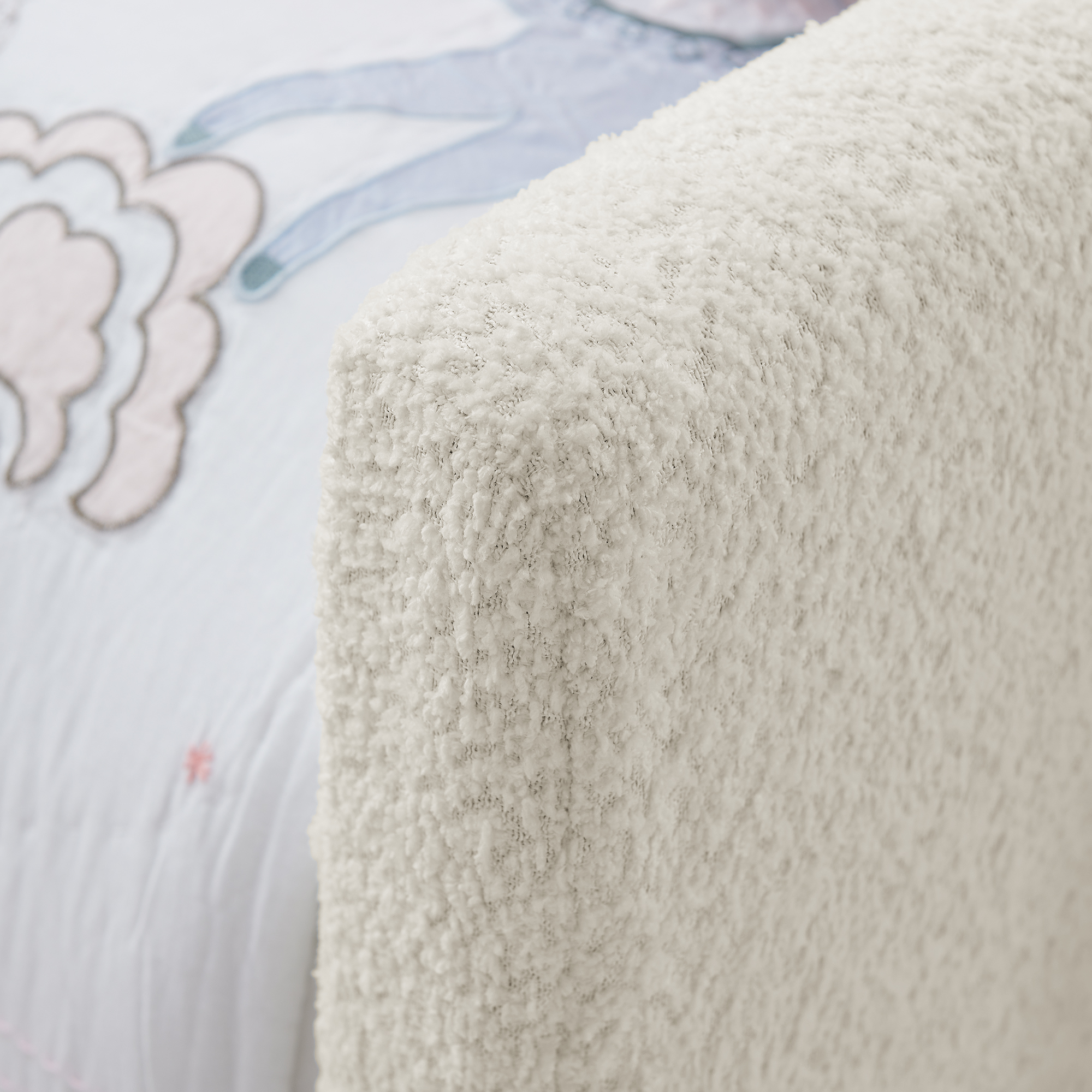 Twin Size Upholstered Platform Bed with Cute Rabbit Ear Shaped Headboard, with Safety Rail and Pocket, Boucle Fabric, Beige - Image 3