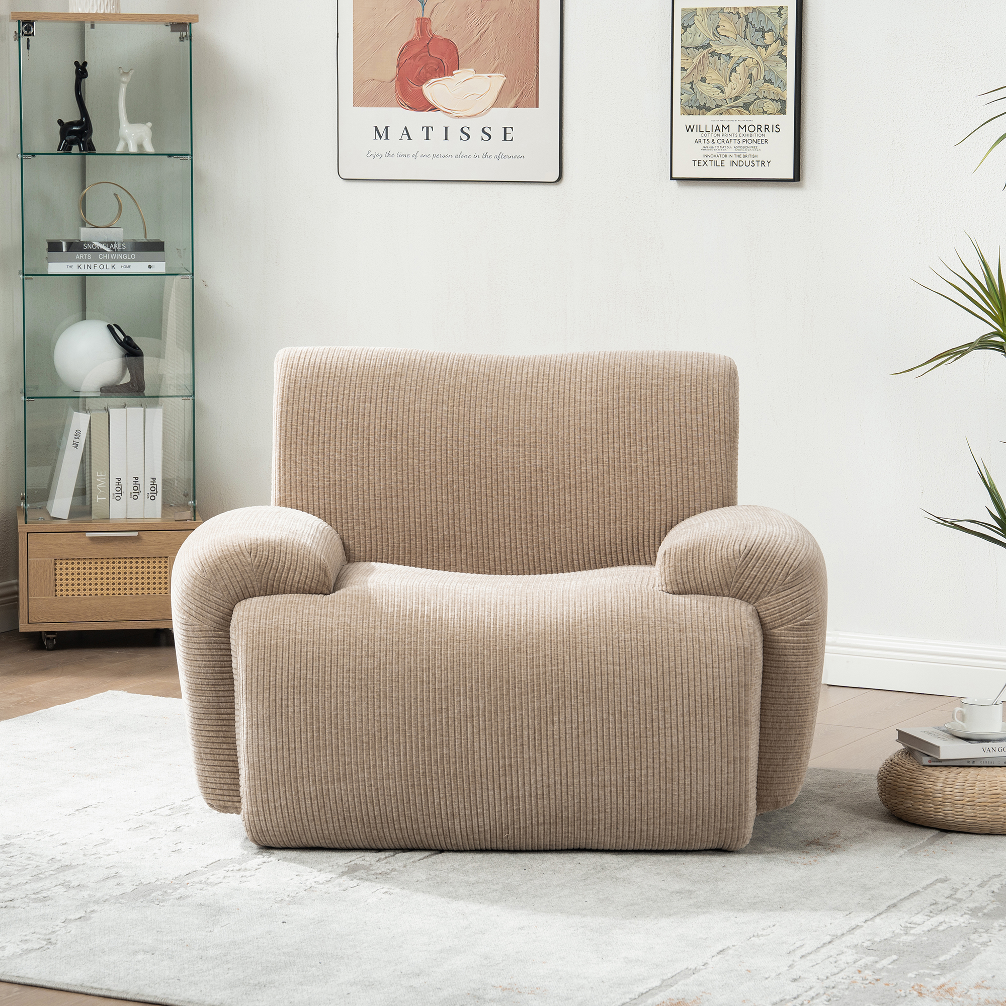 42" Wide Modern Upholstered Chenille Vertical Stripes Accent Chair, Boneless Single Sofa Chair, Armchair Comfy Reading Lounge Chair with Deep Seats for Living Room Bedroom Apartment, Dorms, Taupe - Image 4