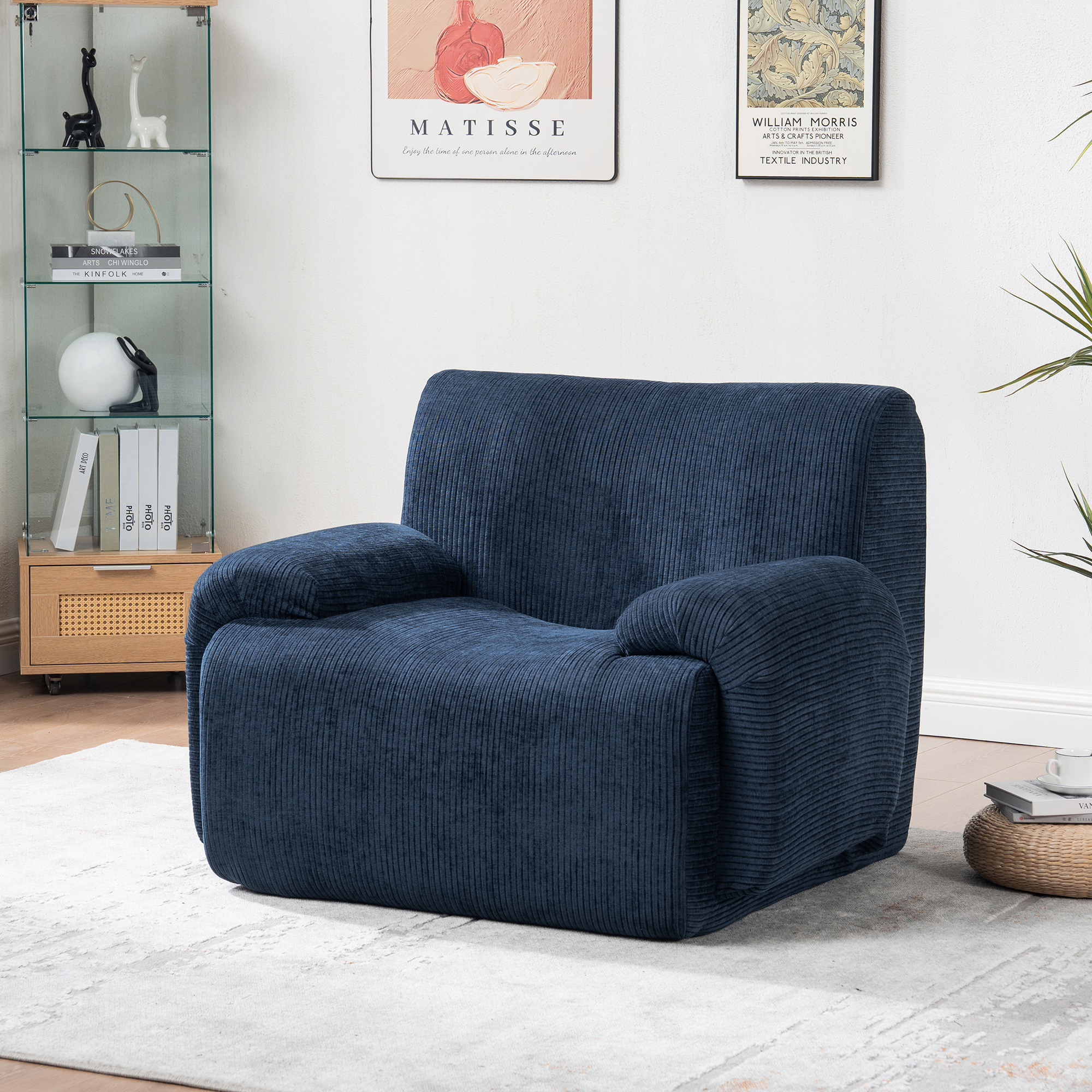 42″ Wide Modern Upholstered Chenille Vertical Stripes Accent Chair, Boneless Single Sofa Chair, Armchair Comfy Reading Lounge Chair with Deep Seats for Living Room Bedroom Apartment, Dorms, Navy