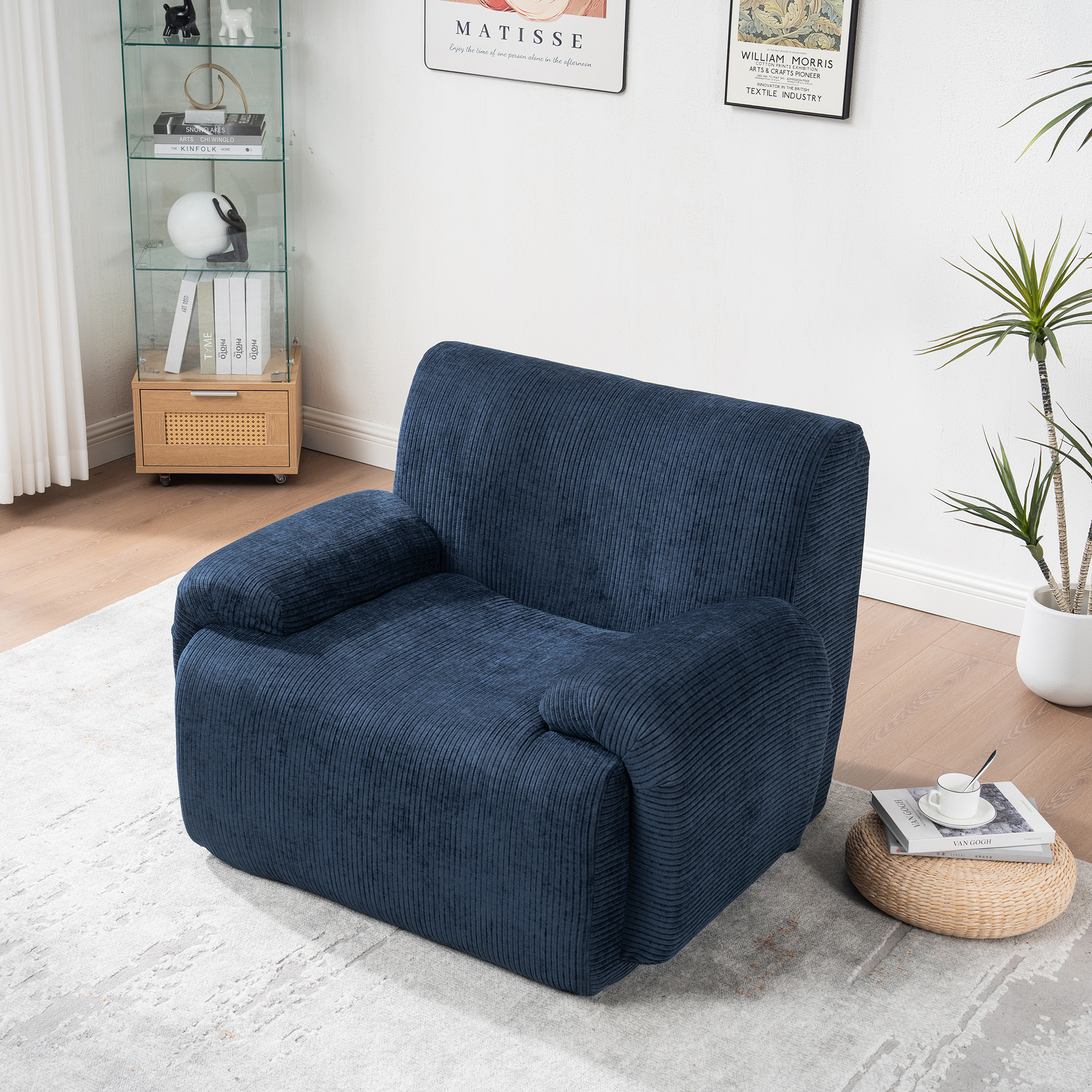 42" Wide Modern Upholstered Chenille Vertical Stripes Accent Chair, Boneless Single Sofa Chair, Armchair Comfy Reading Lounge Chair with Deep Seats for Living Room Bedroom Apartment, Dorms, Navy - Image 3