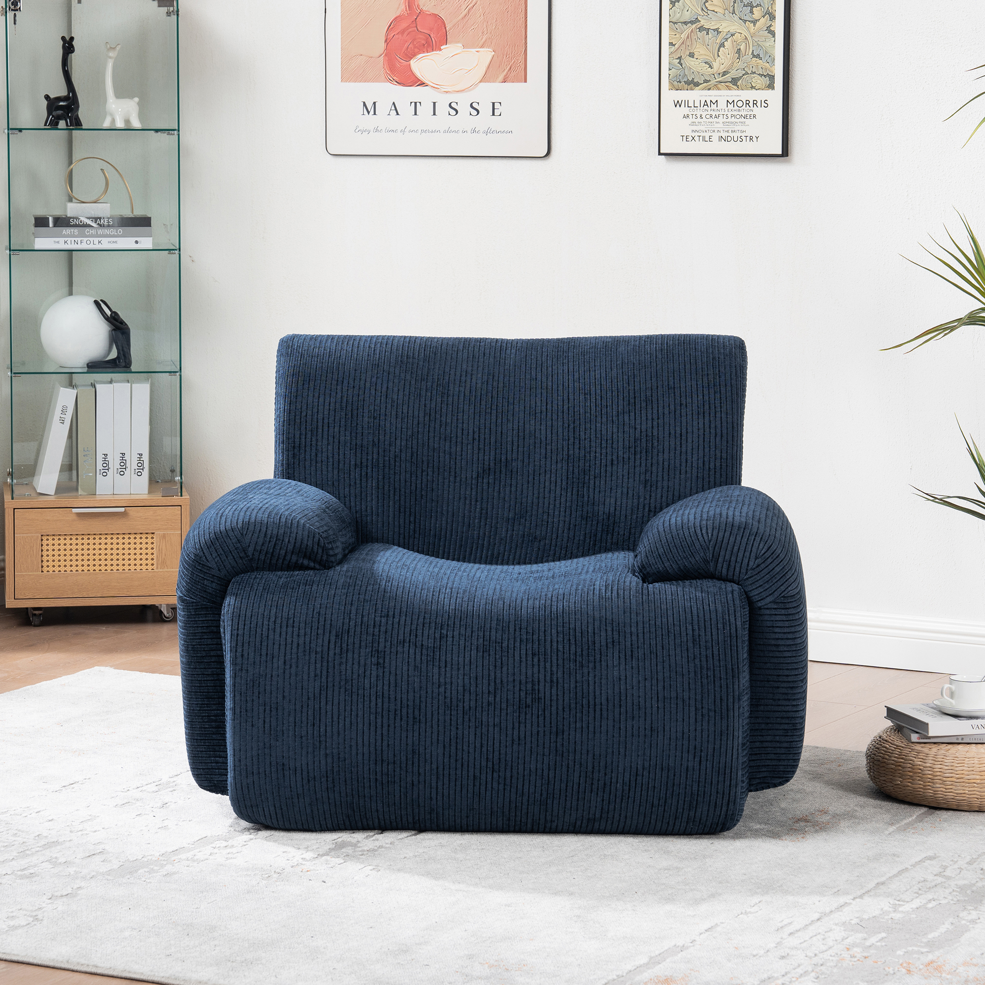 42" Wide Modern Upholstered Chenille Vertical Stripes Accent Chair, Boneless Single Sofa Chair, Armchair Comfy Reading Lounge Chair with Deep Seats for Living Room Bedroom Apartment, Dorms, Navy - Image 4