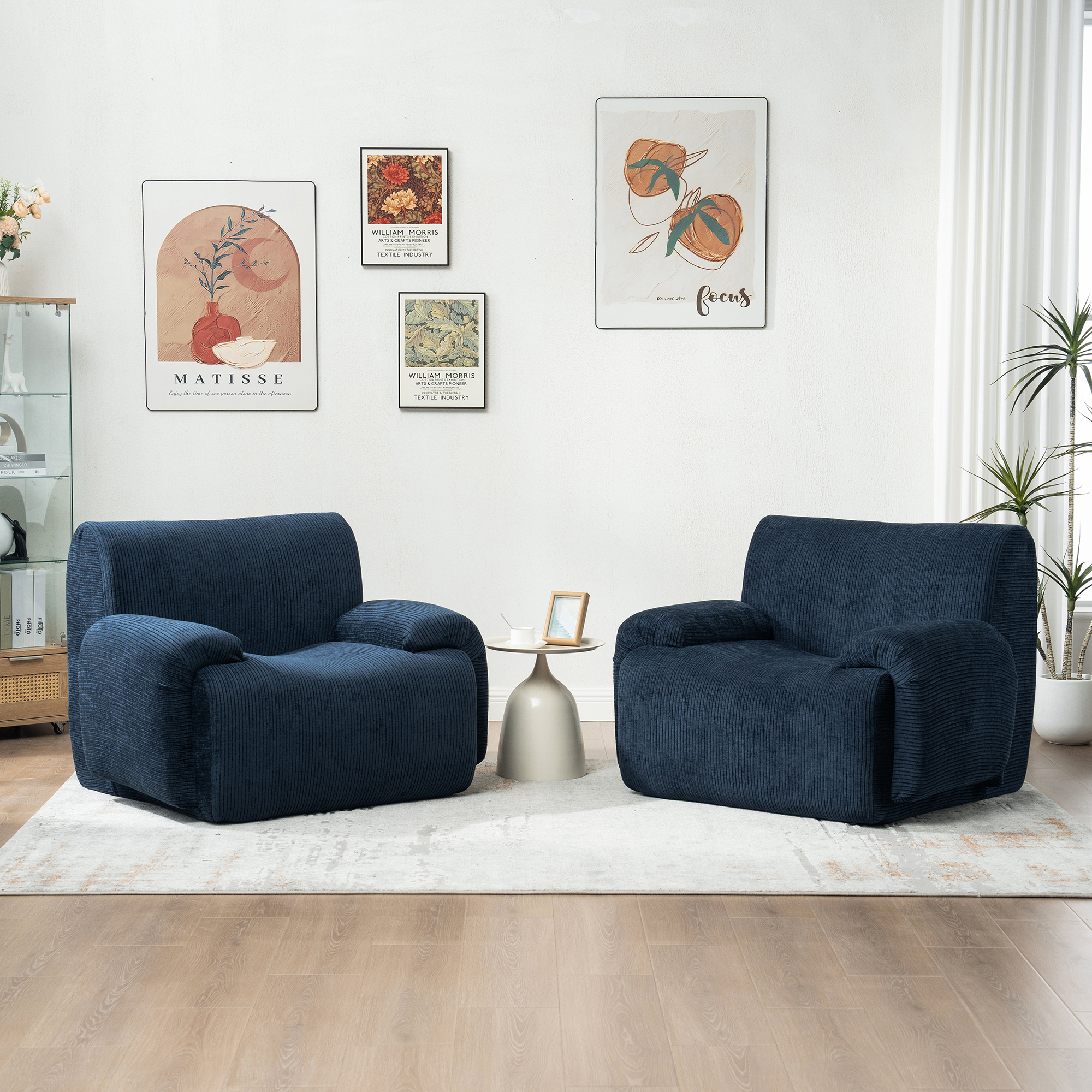 42" Wide Modern Upholstered Chenille Vertical Stripes Accent Chair, Boneless Single Sofa Chair, Armchair Comfy Reading Lounge Chair with Deep Seats for Living Room Bedroom Apartment, Dorms, Navy - Image 6