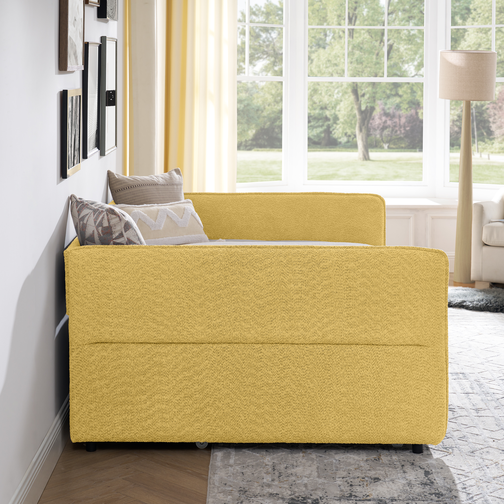 Full Size Daybed with Twin Size Pop-up Trundle Upholstered Tufted Sofa Bed, Full Size, Boucle Fabric (83"x58.5"x29.5") - Image 4