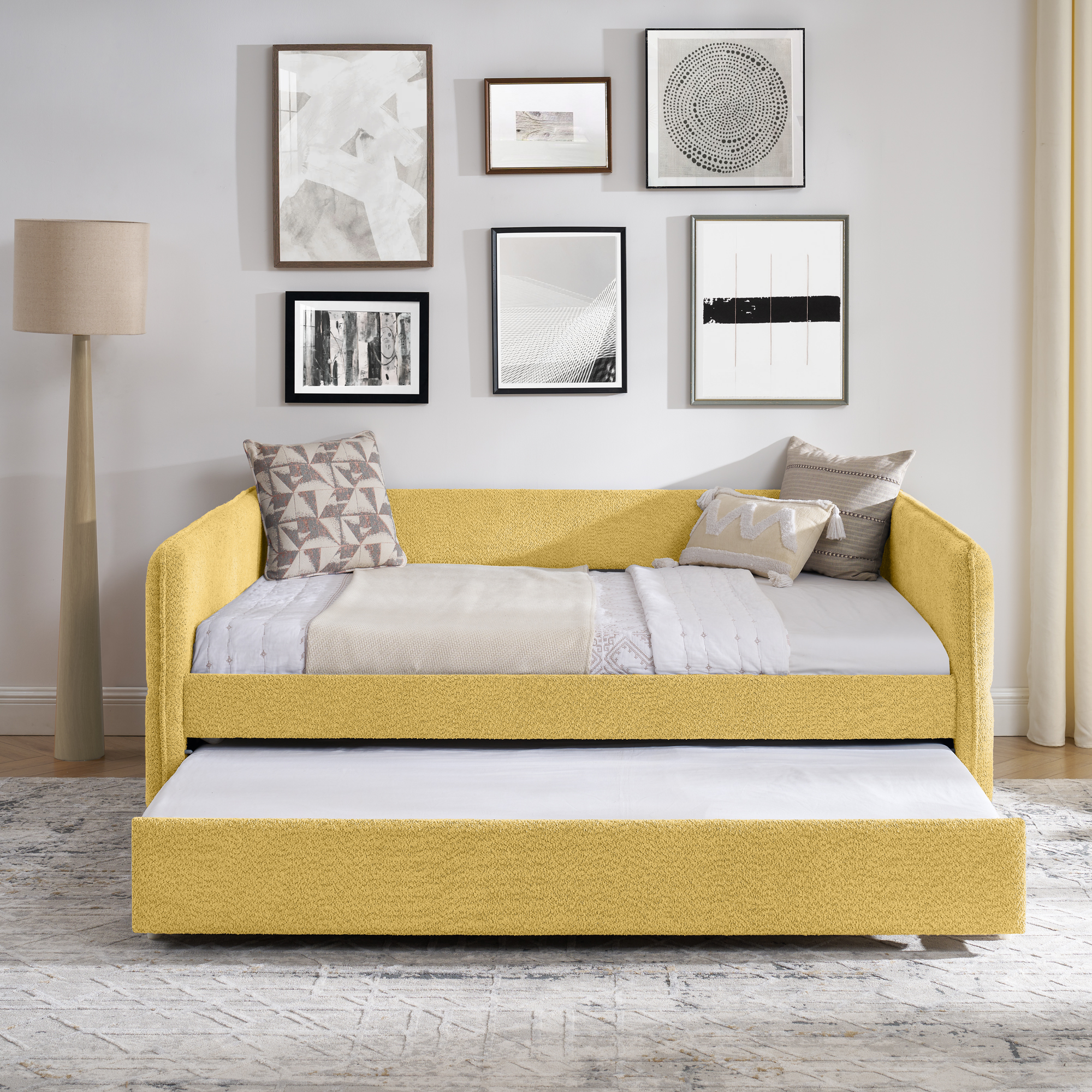 Full Size Daybed with Twin Size Pop-up Trundle Upholstered Tufted Sofa Bed, Full Size, Boucle Fabric (83"x58.5"x29.5") - Image 5